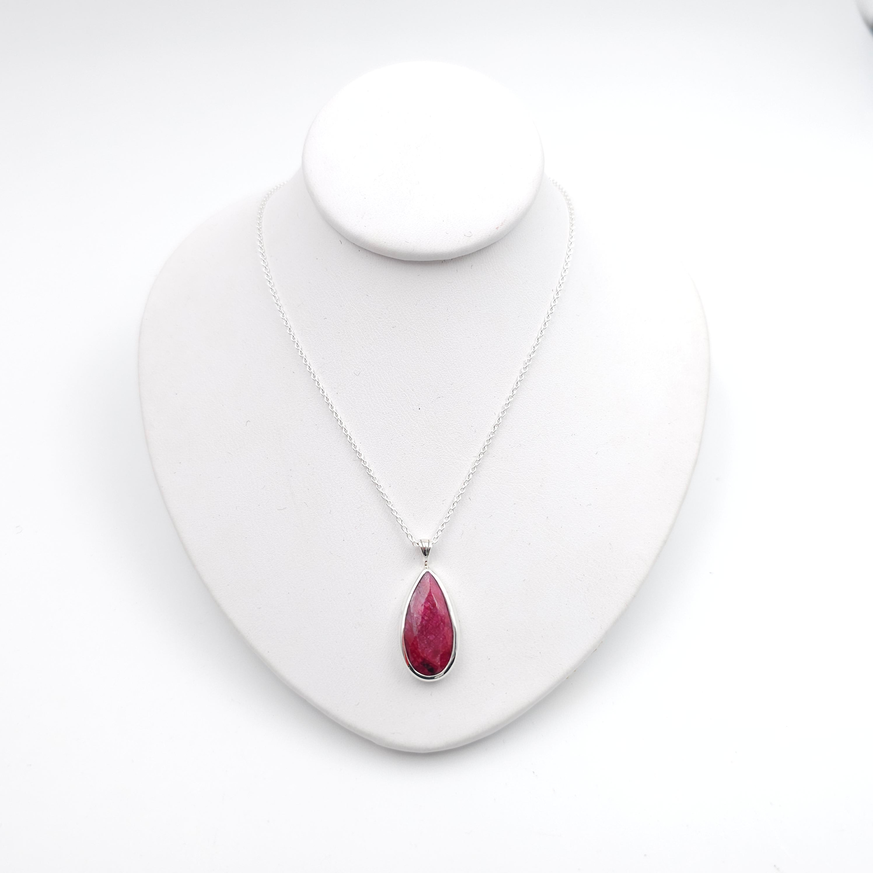 Ruby teardrop sterling silver necklace