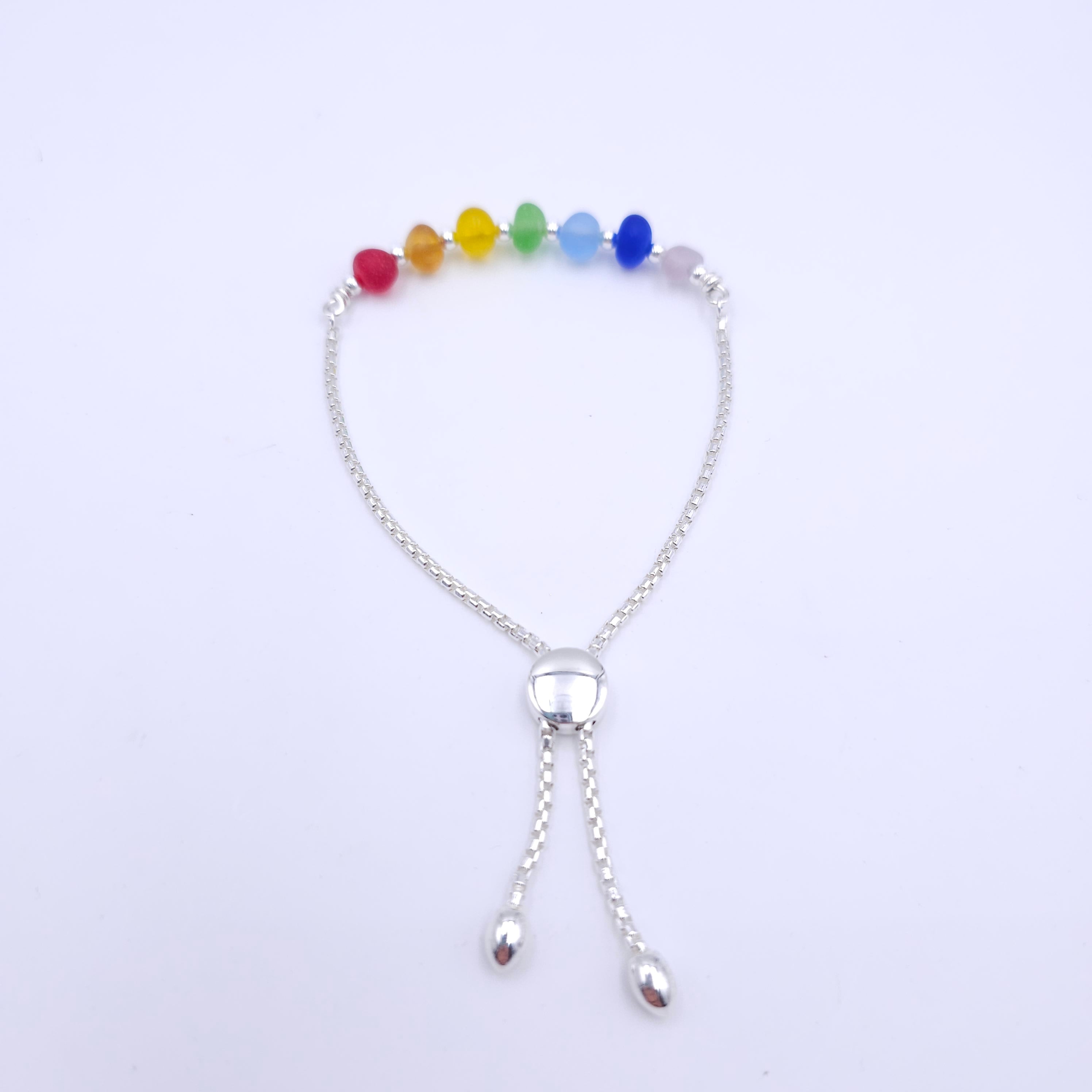 Rainbow sea glass adjustable slide bracelet
