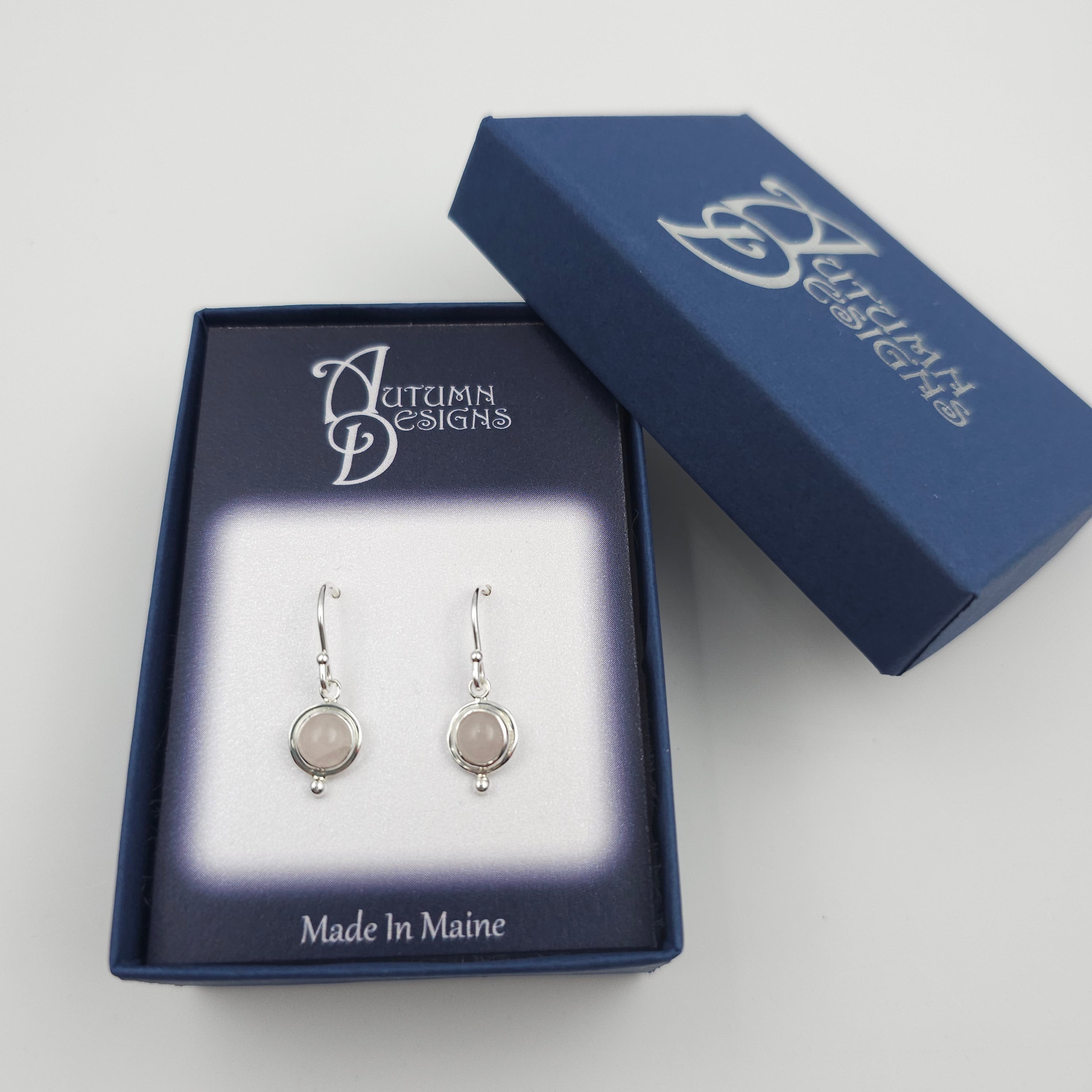 Rose quartz round sterling silver dangle earrings