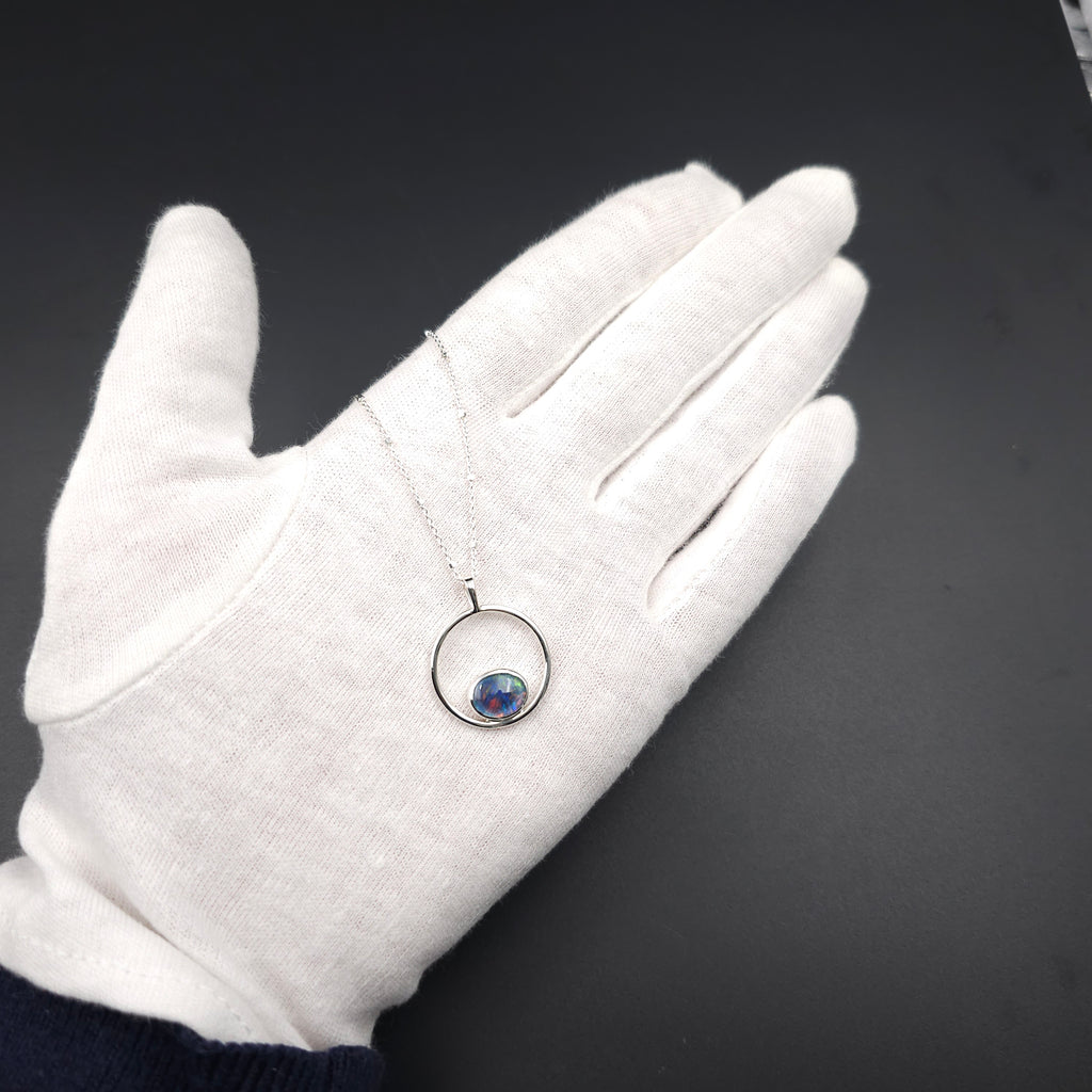 Sterling silver opal in circle necklace