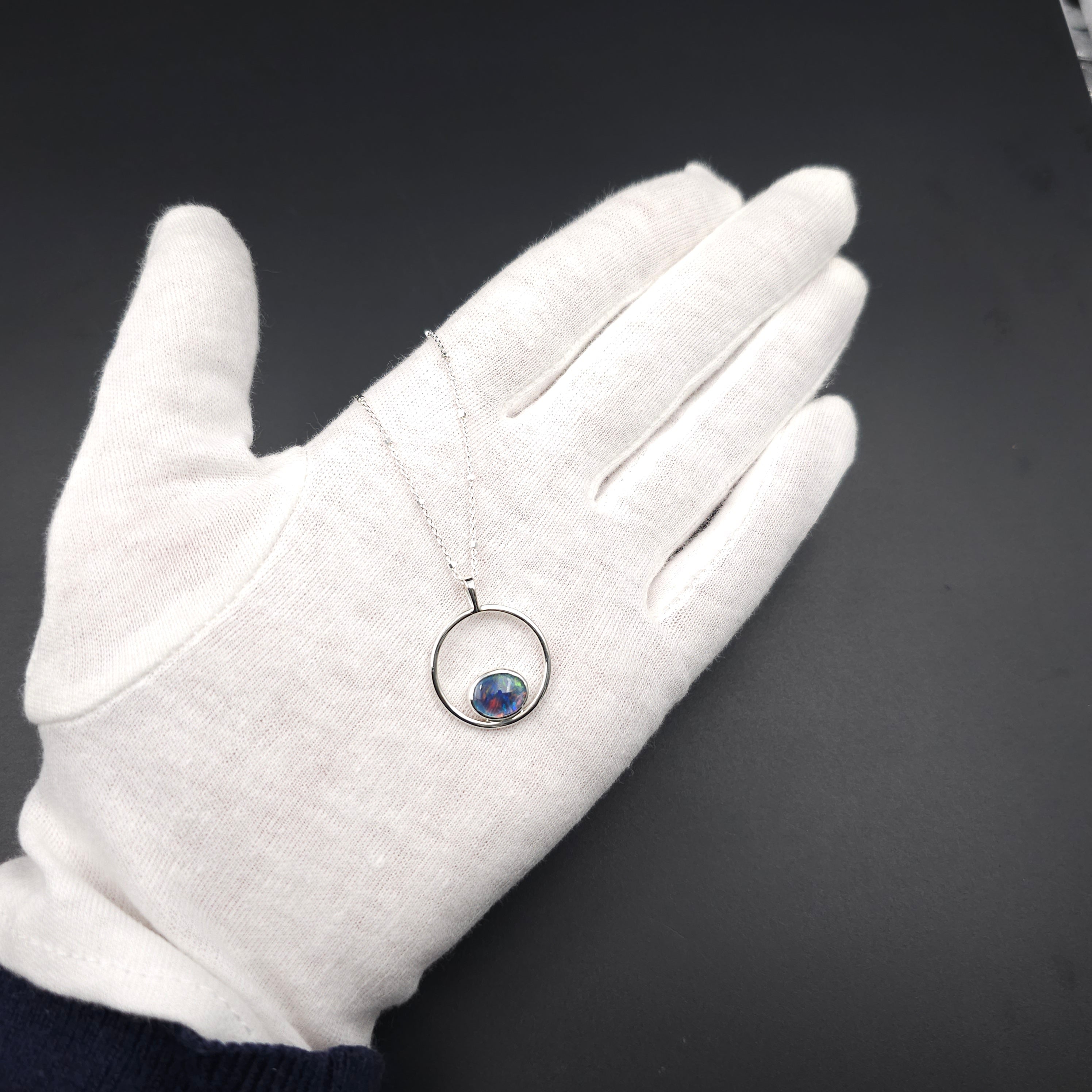 Sterling silver opal in circle necklace