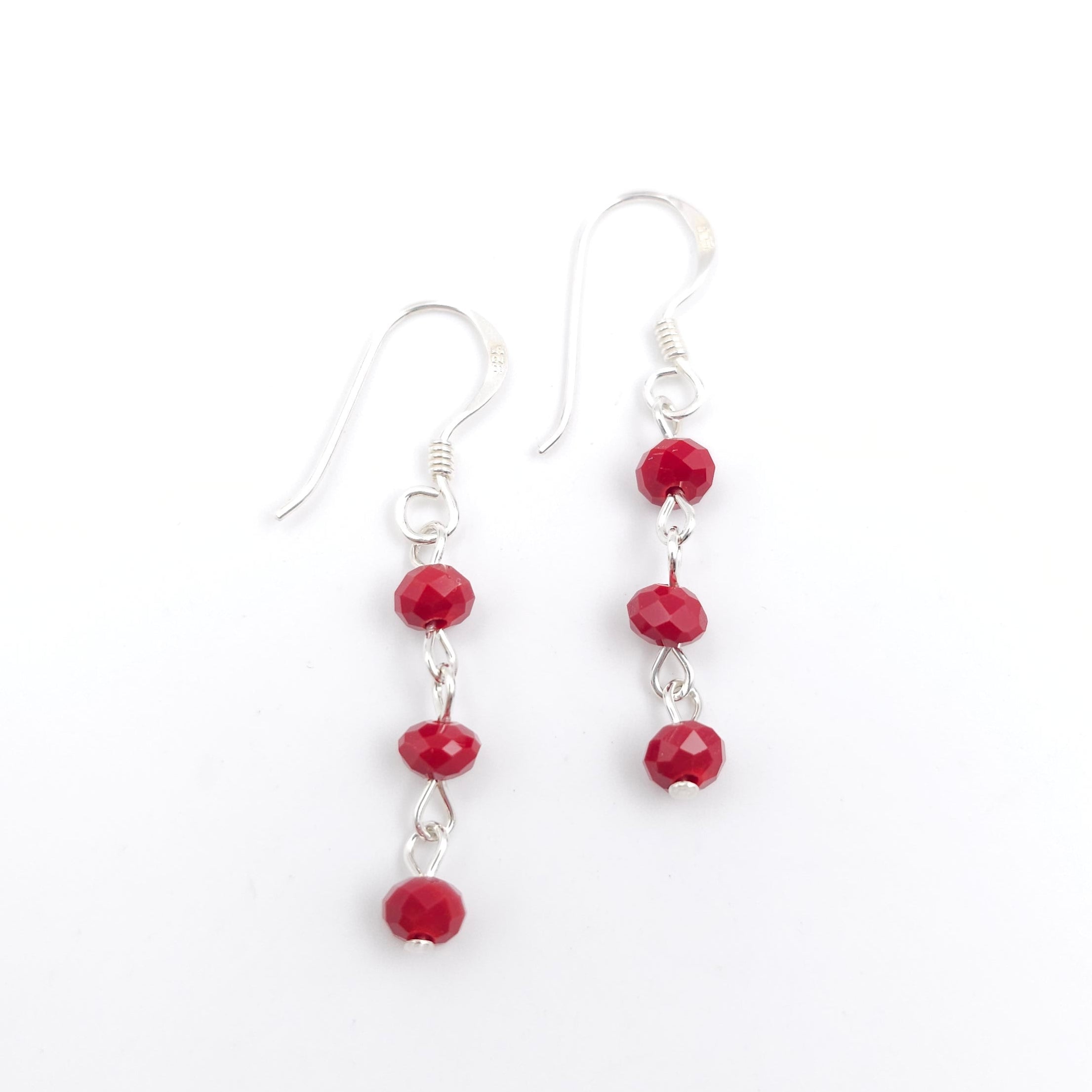 Red crystal sterling silver dangle earrings