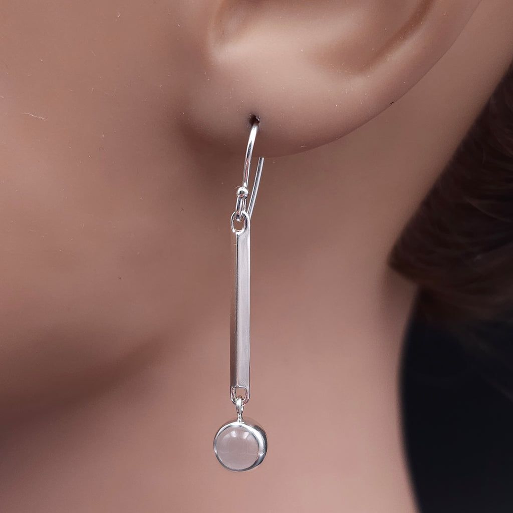 Sterling silver bar dangle earrings with bezel set Moonstones