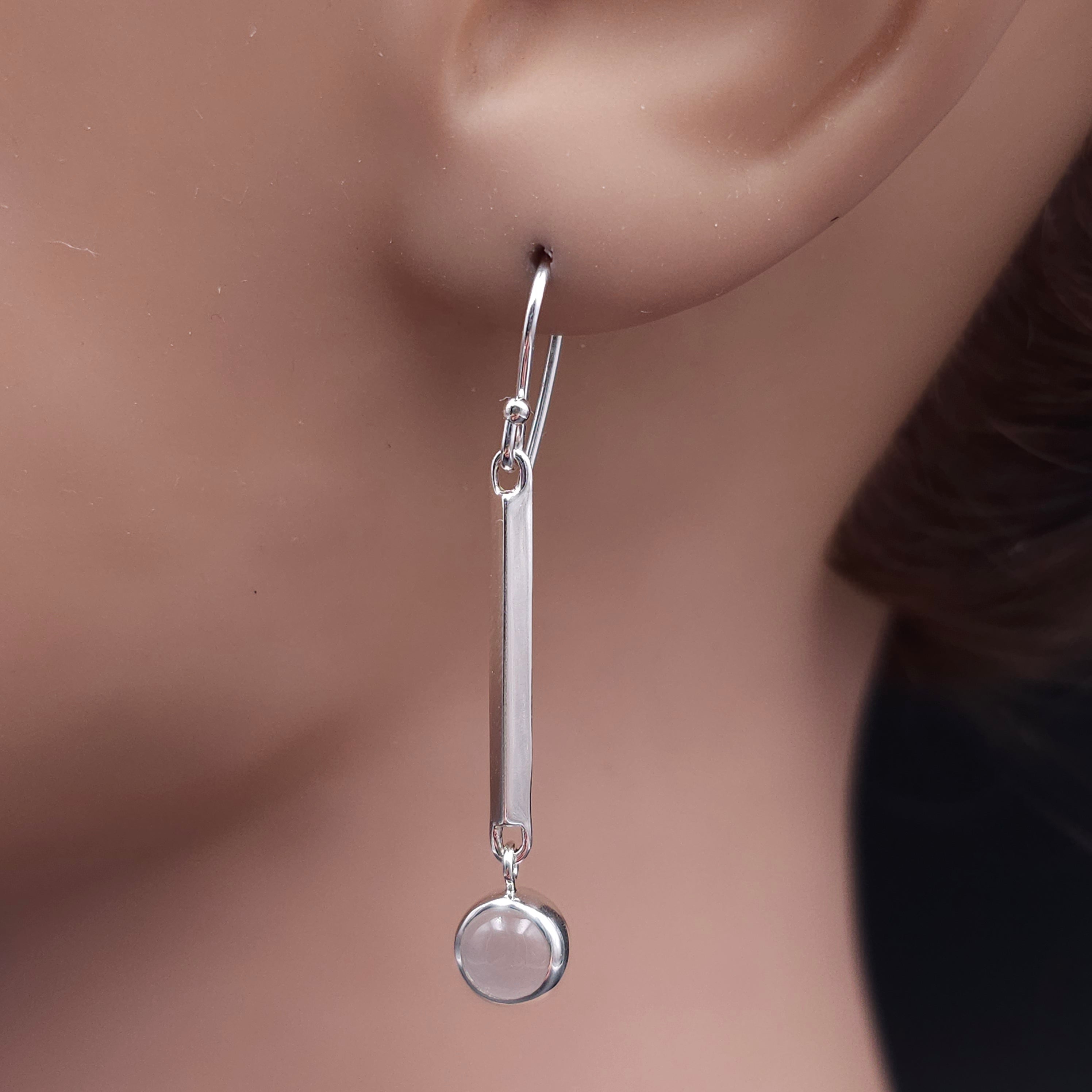 Sterling silver bar dangle earrings with bezel set Moonstones