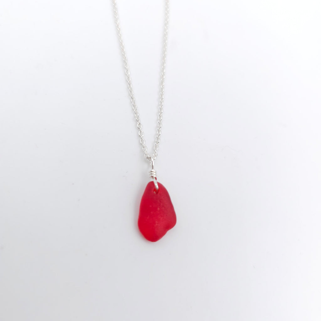 Tiny red sea glass necklace