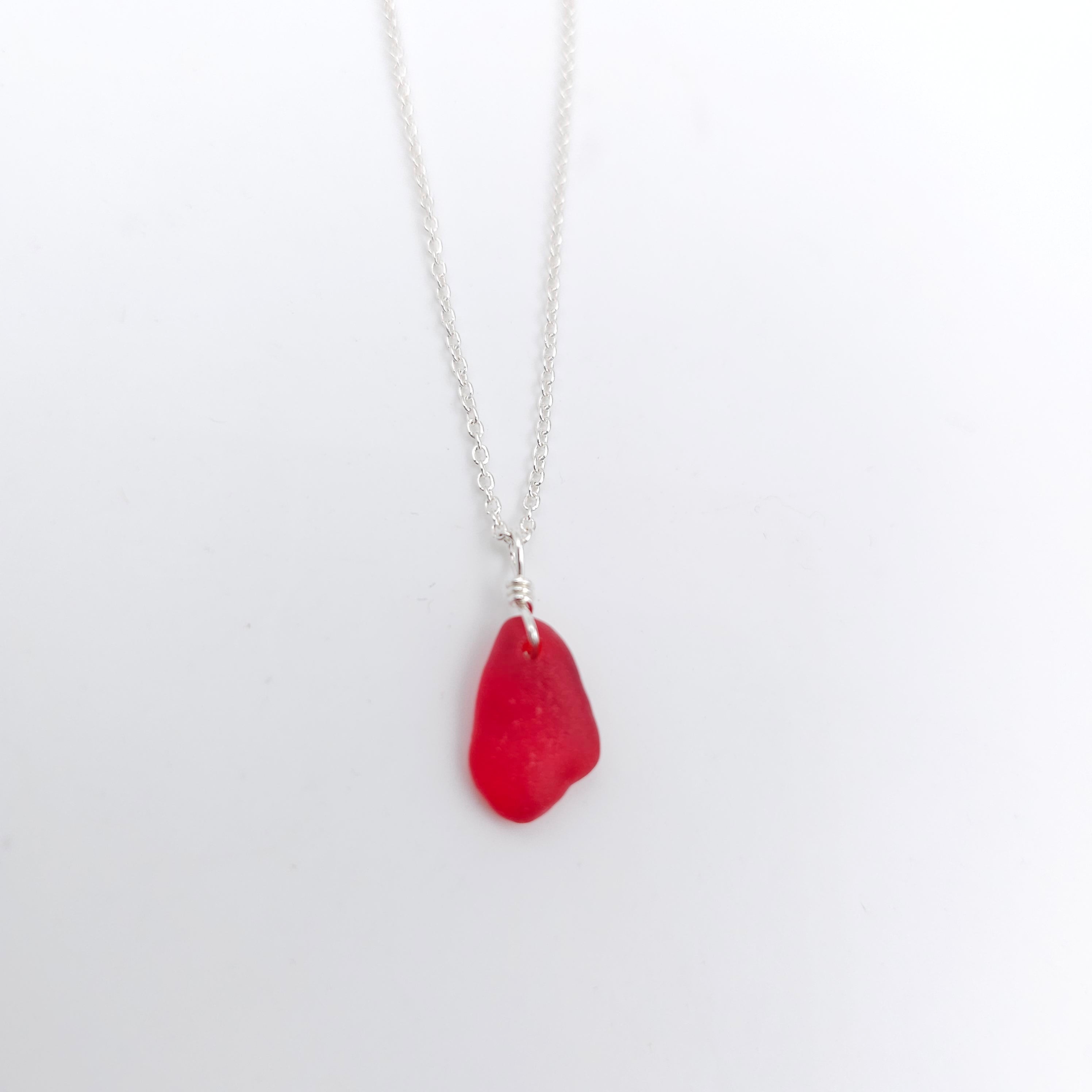 Tiny red sea glass necklace