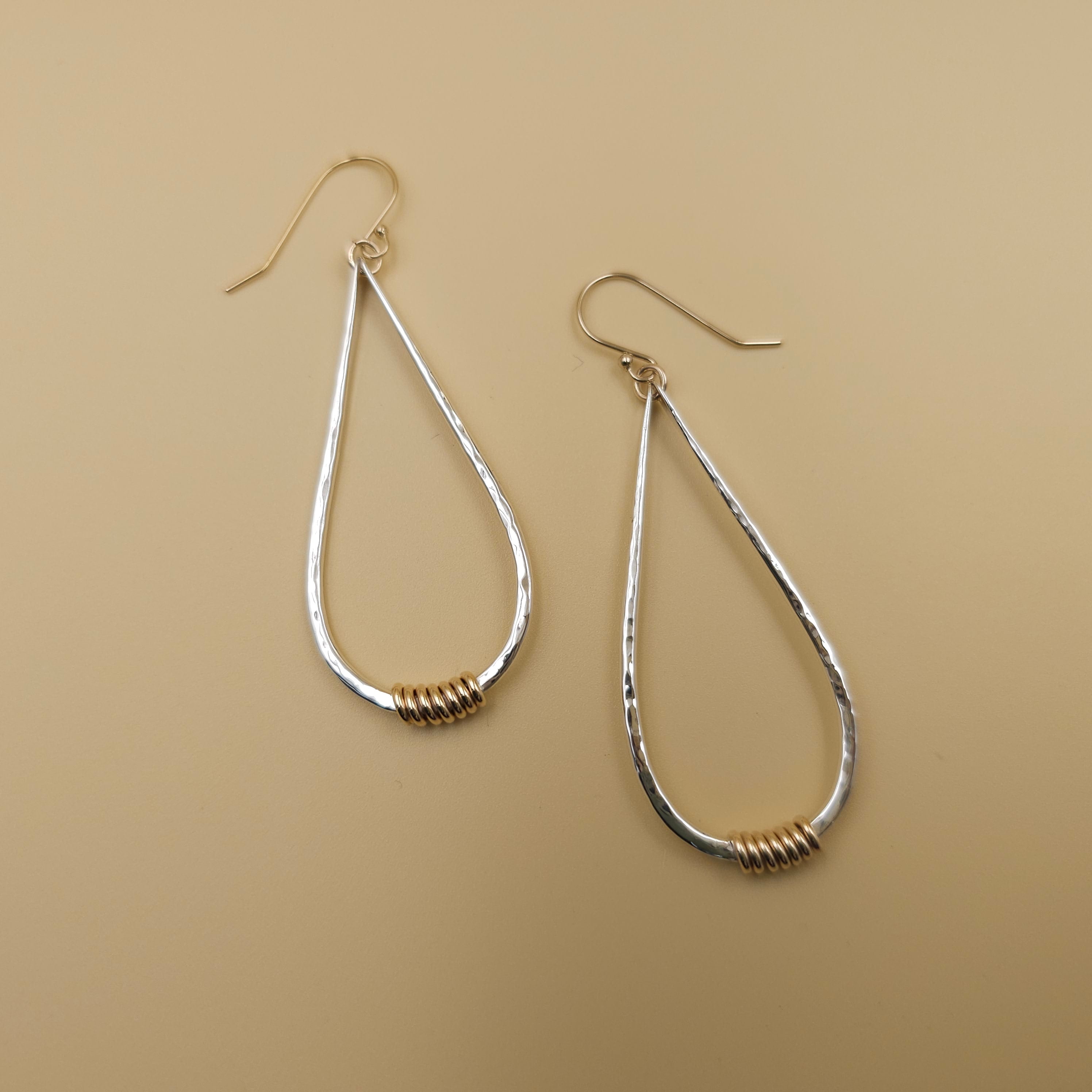Two-tone sterling silver and gold-filled teardrop dangle earrings