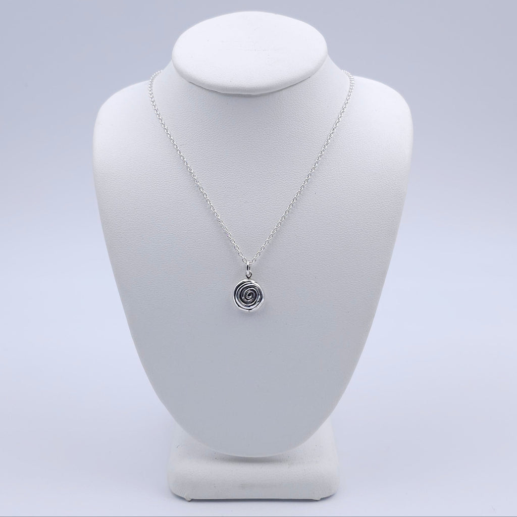 small silver tight spiral pendant on chain