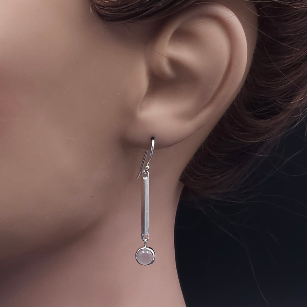 Sterling silver bar dangle earrings with bezel set Moonstones