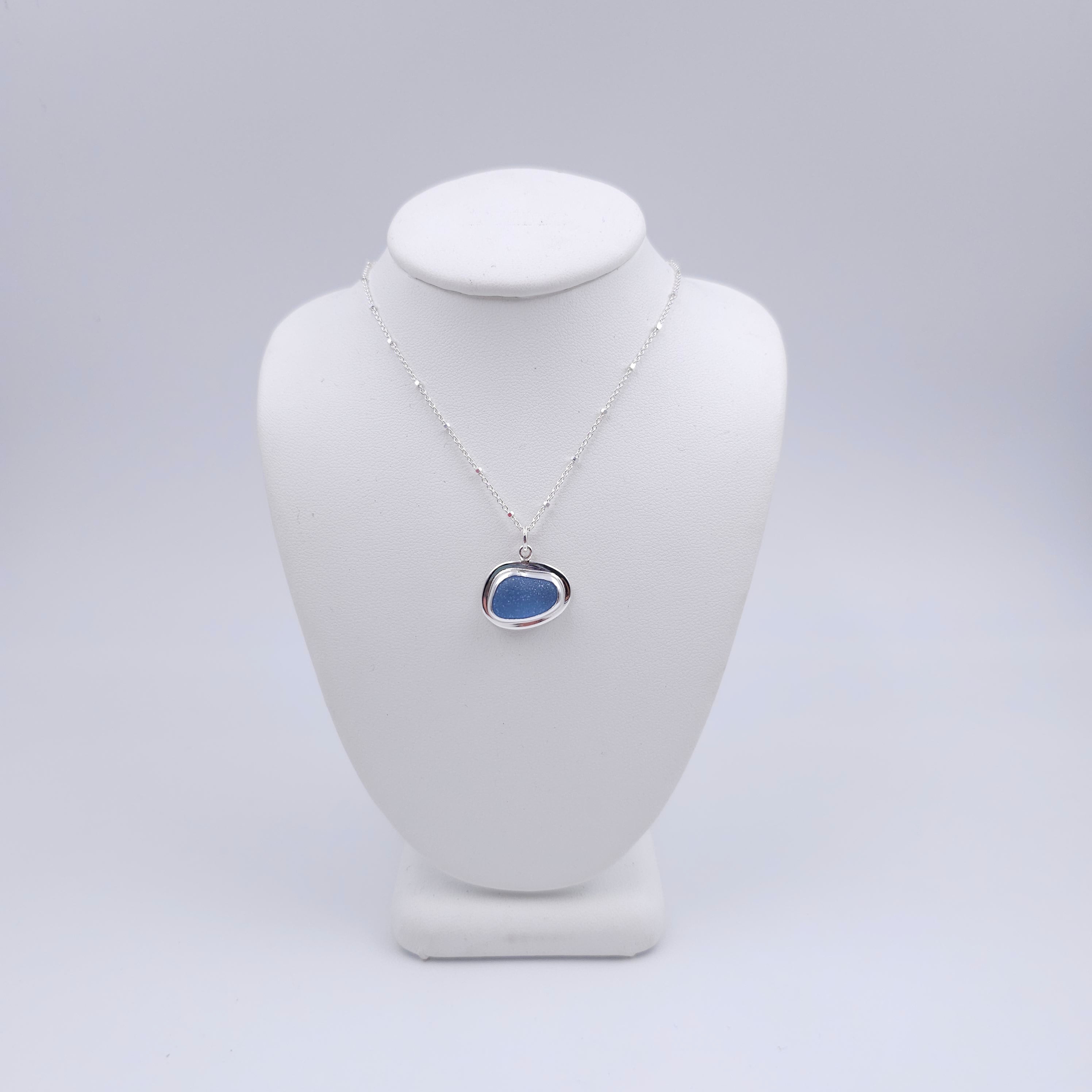 Light blue genuine sea glass necklace