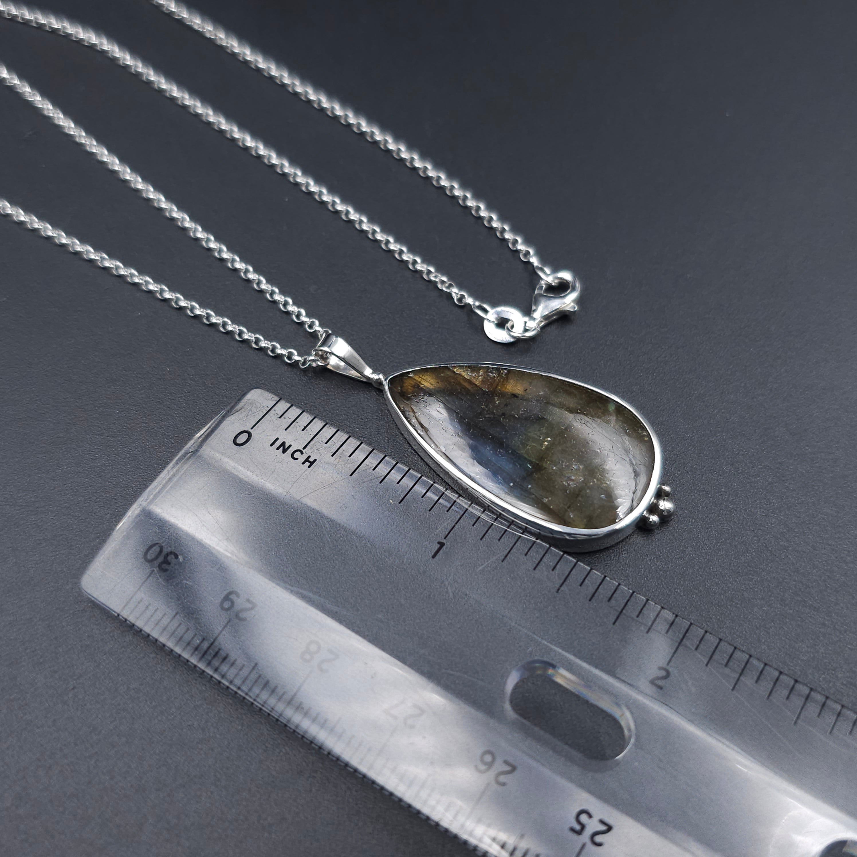 Teardrop sterling silver bezel set Labradorite necklace