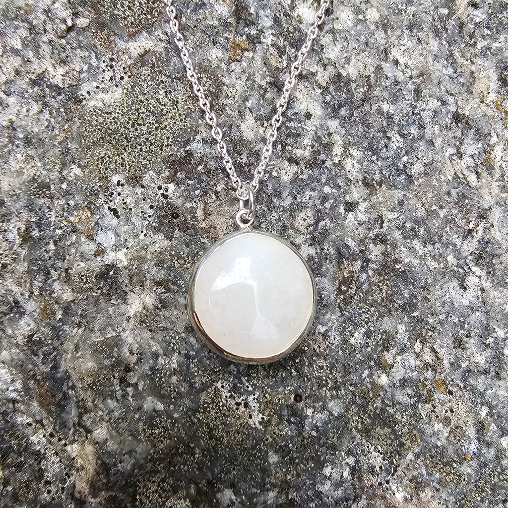 Full moon necklace- quartz and sterling silver