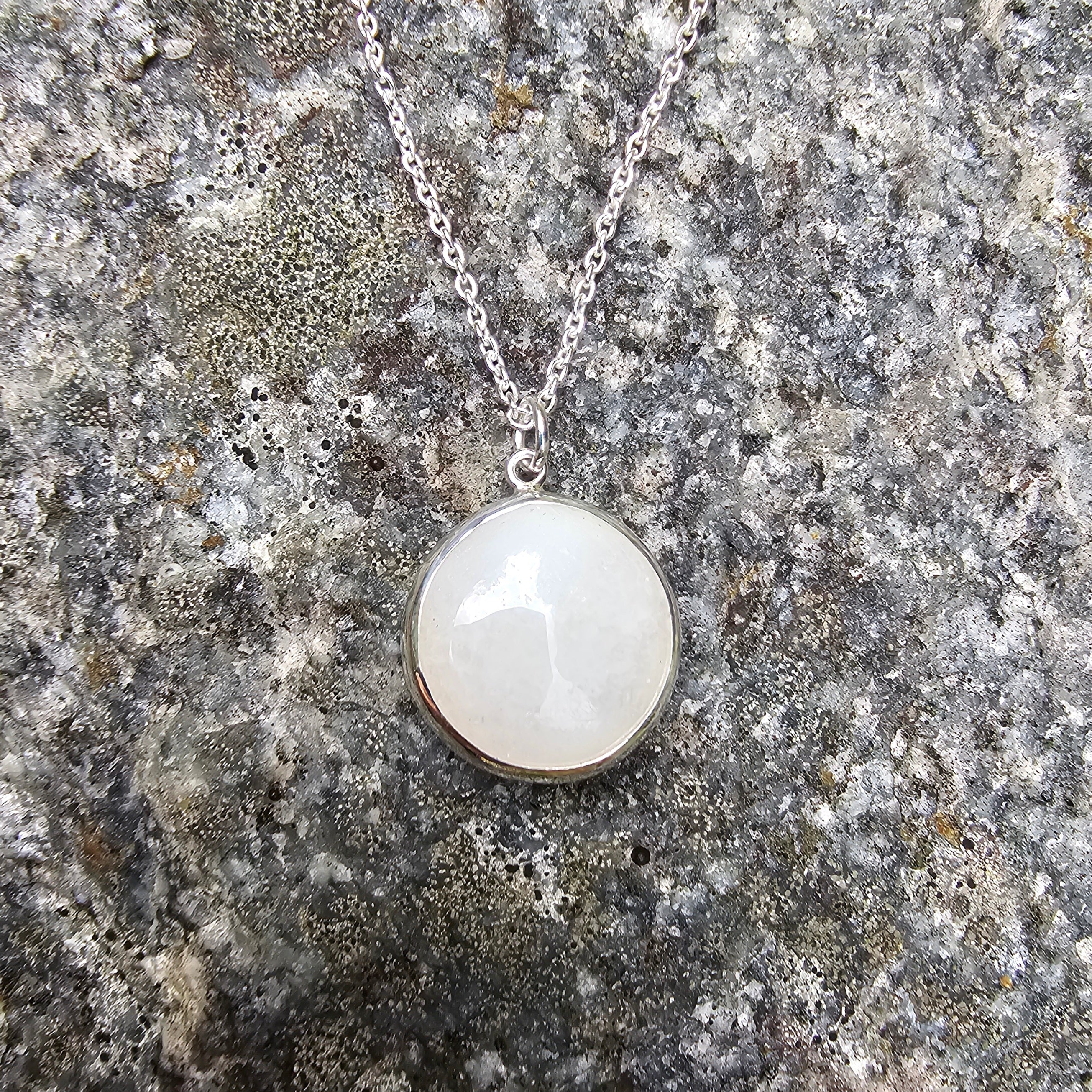 Full moon necklace- quartz and sterling silver
