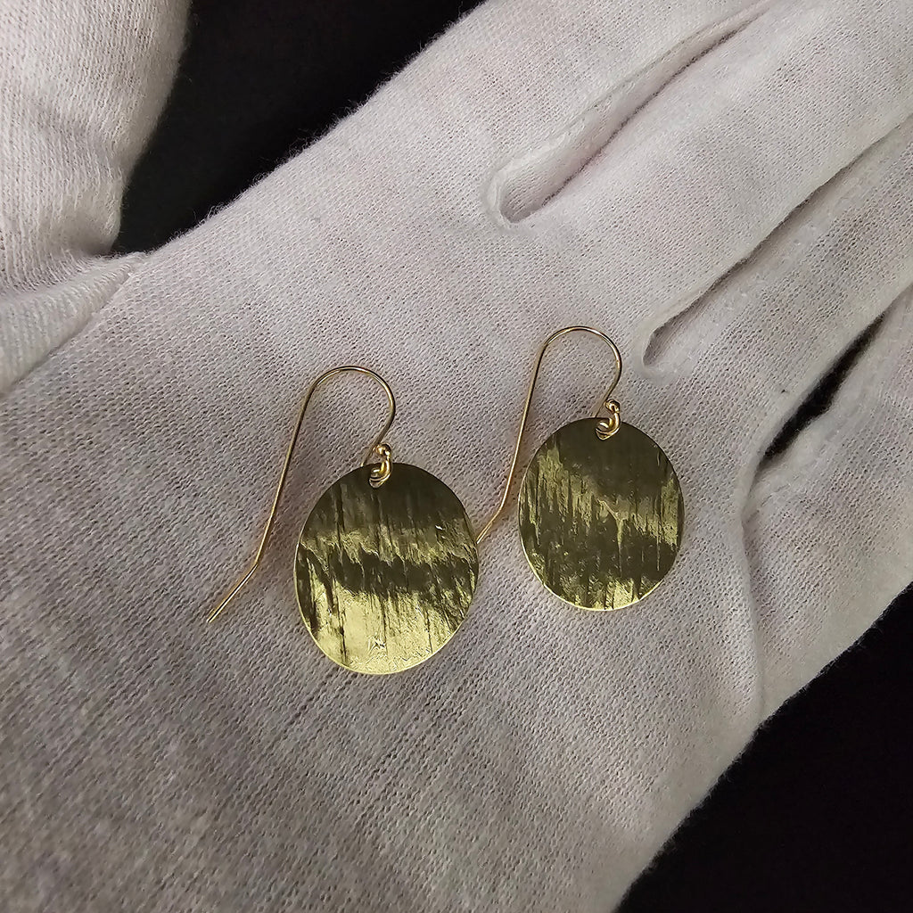 Textured brass dangle earrings with gold-filled earring wires