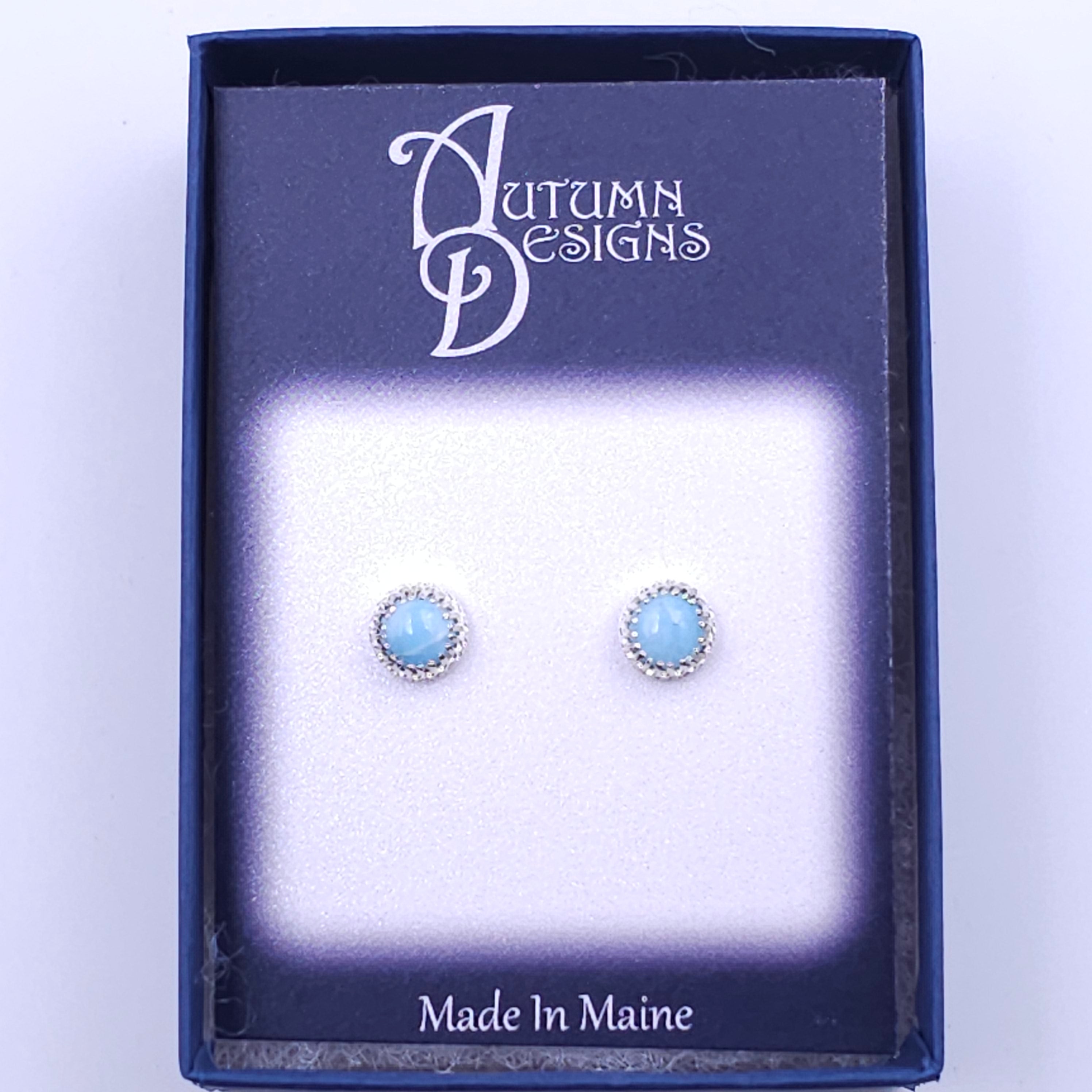 Larimar post earrings in fancy sterling silver bezel setting