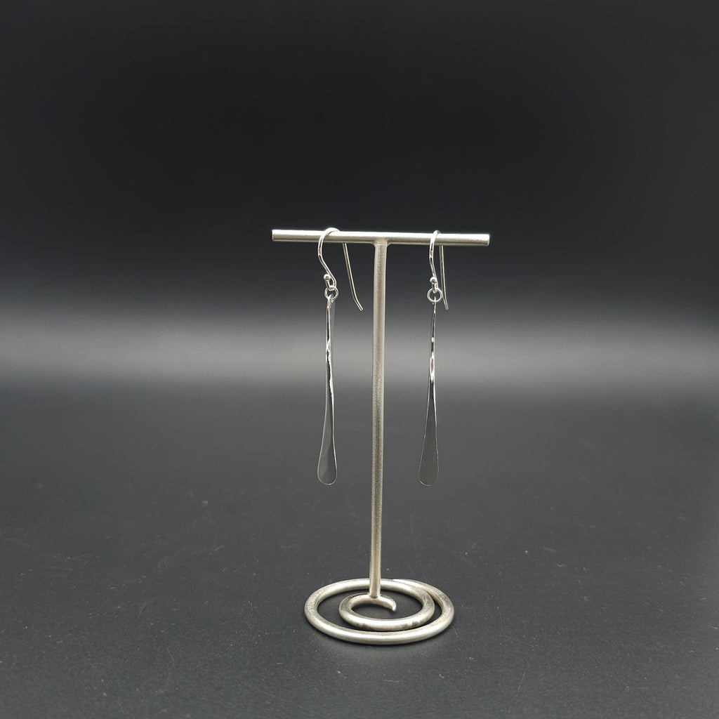 Long hammered sterling silver earrings