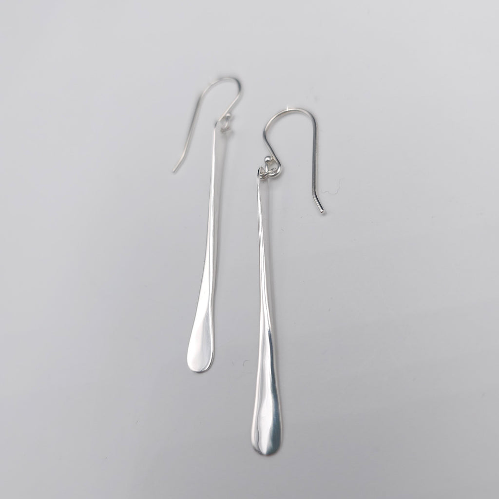 Long hammered sterling silver earrings