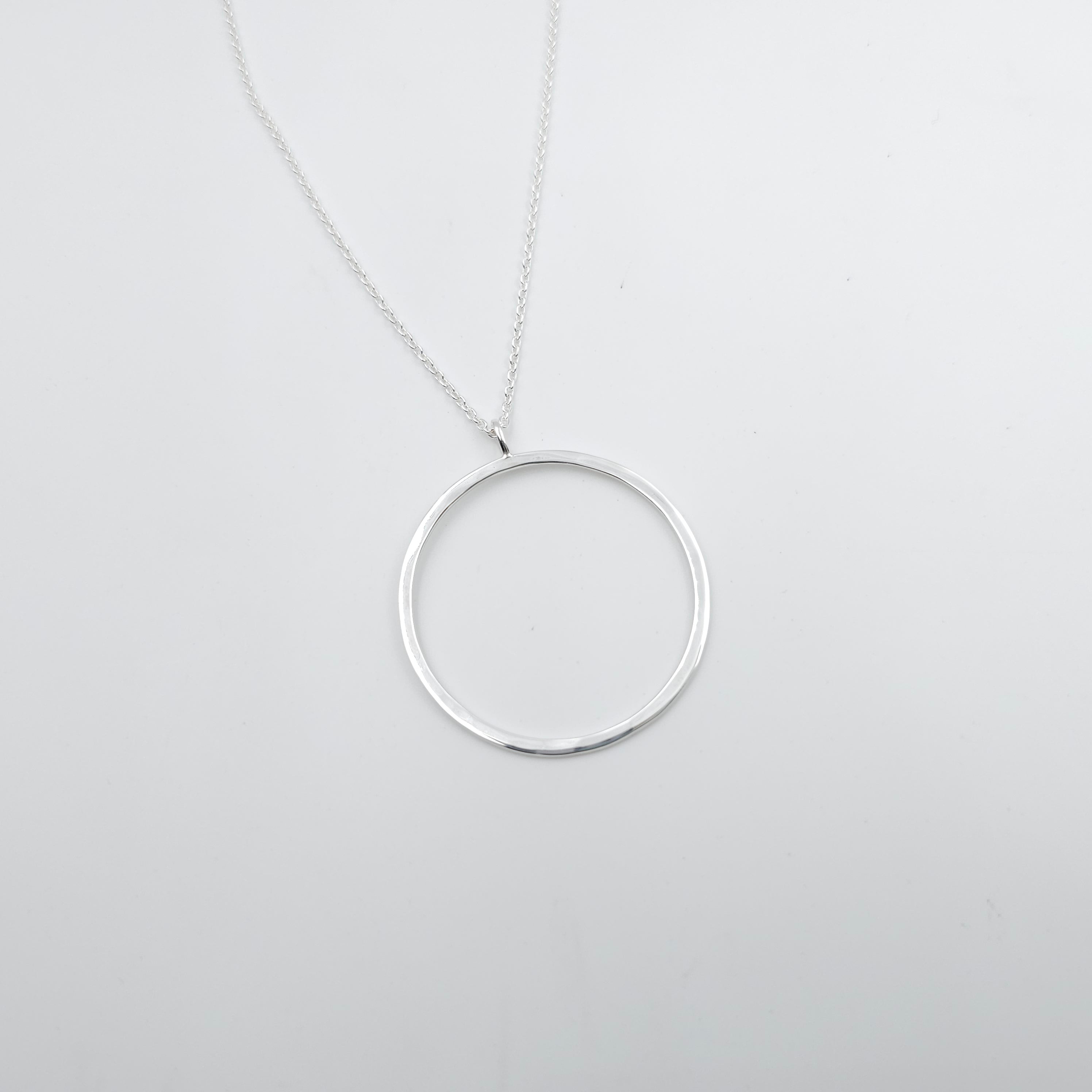 Large sterling silver circle necklace