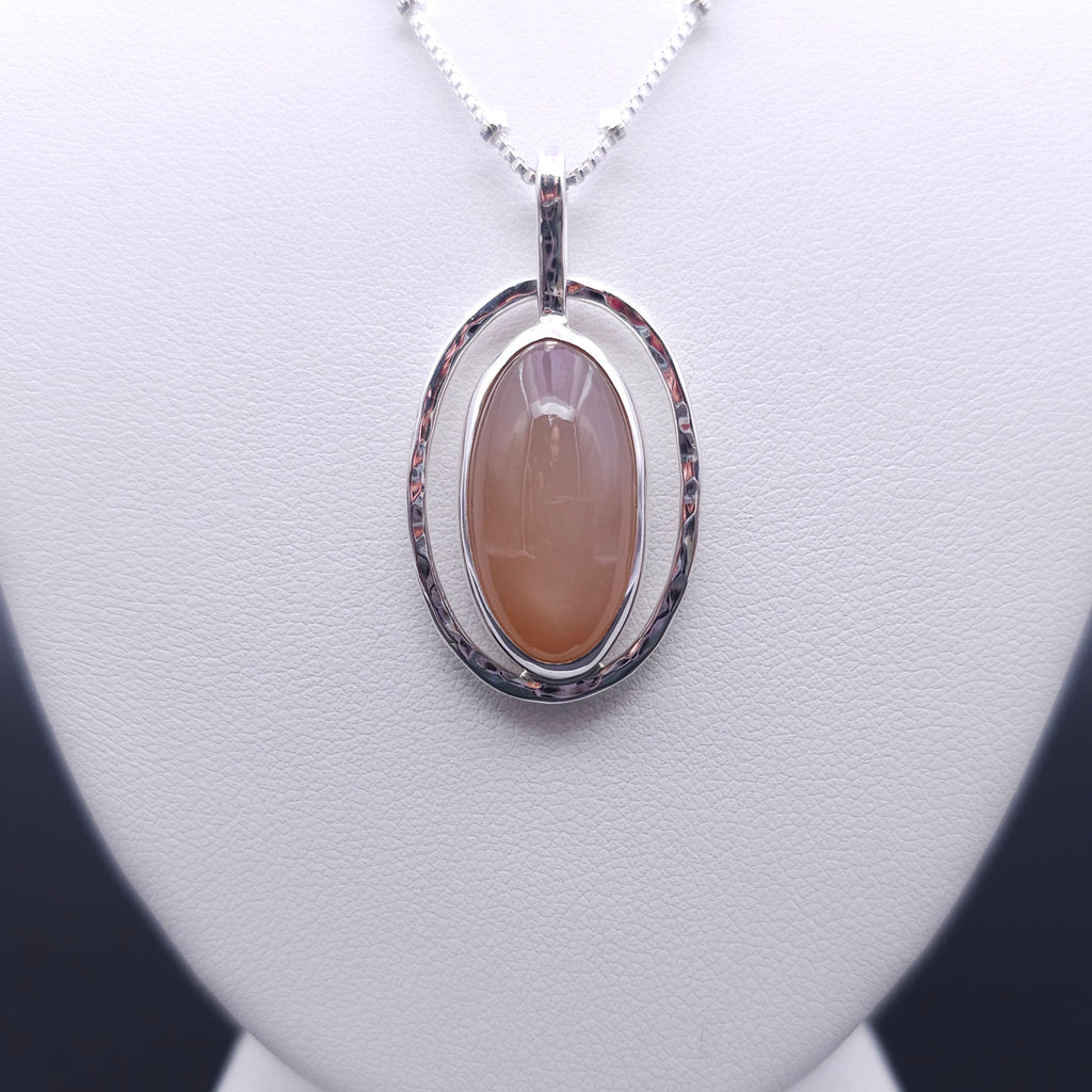 Oval peach moonstone sterling silver necklace