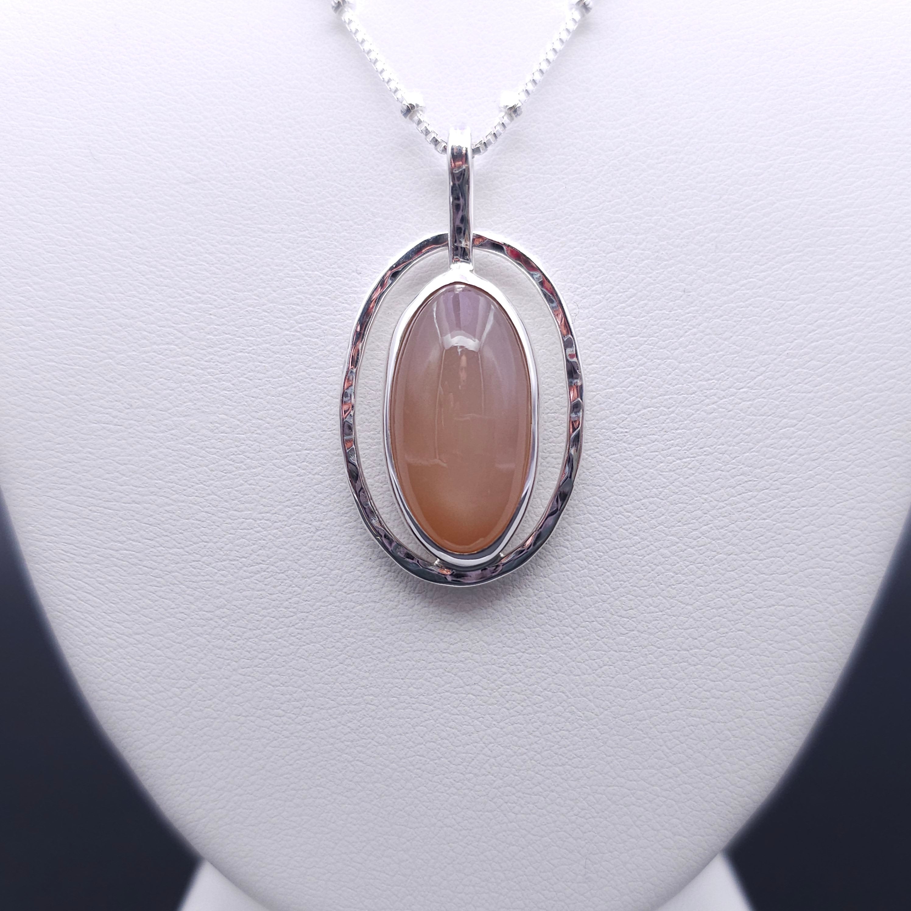 Oval peach moonstone sterling silver necklace
