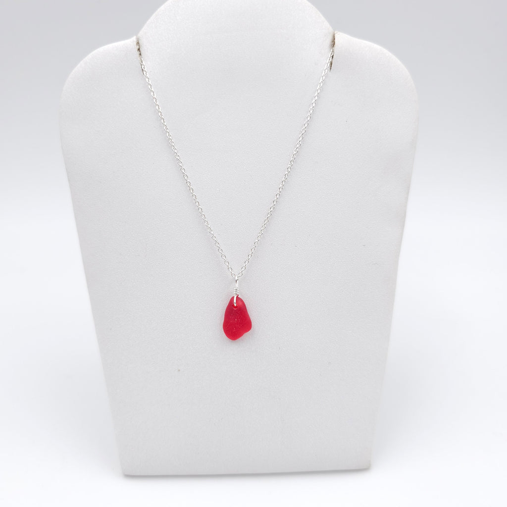 Tiny red sea glass necklace