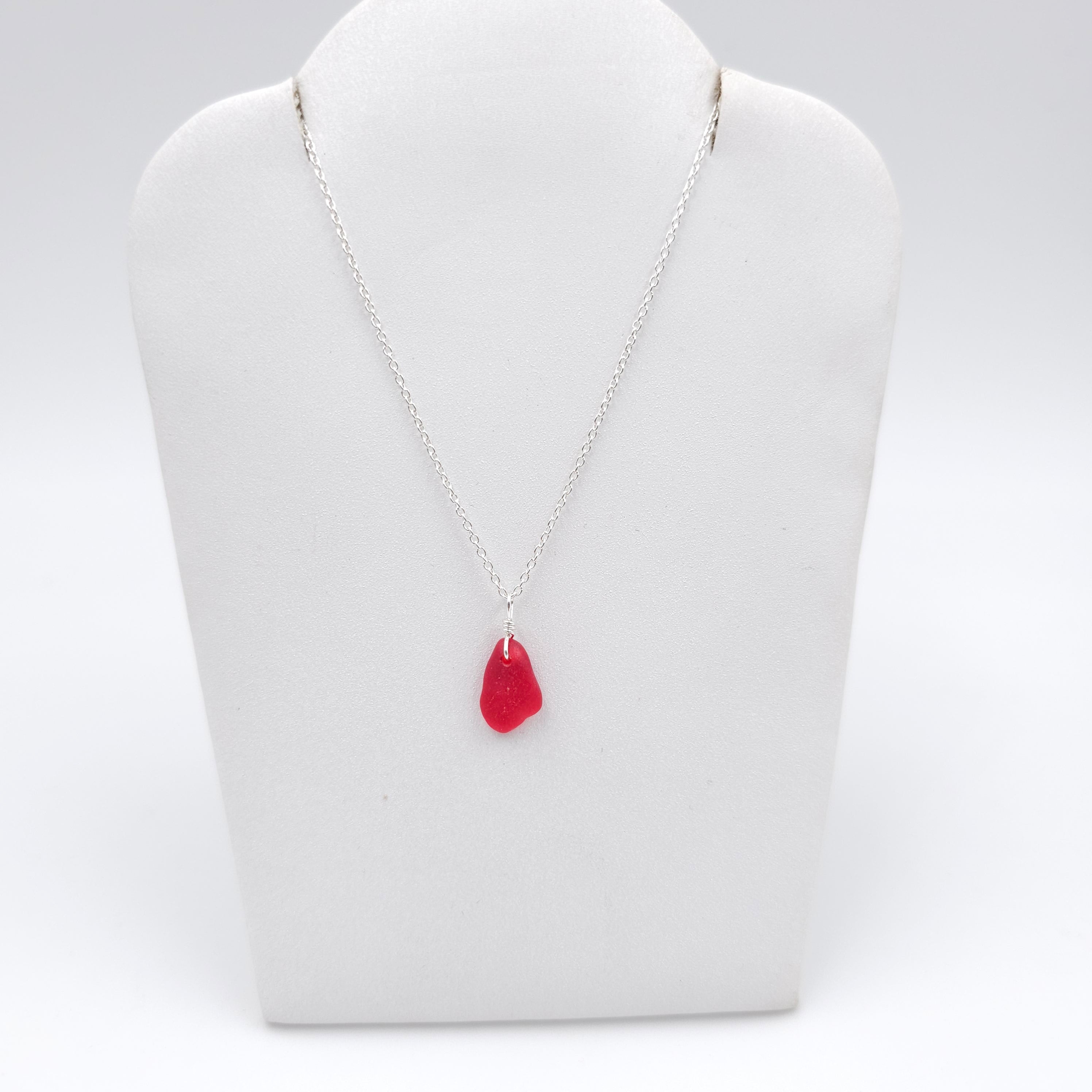 Tiny red sea glass necklace