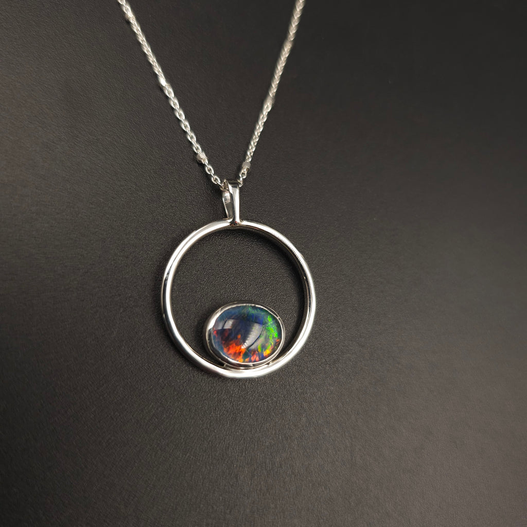 Sterling silver opal in circle necklace