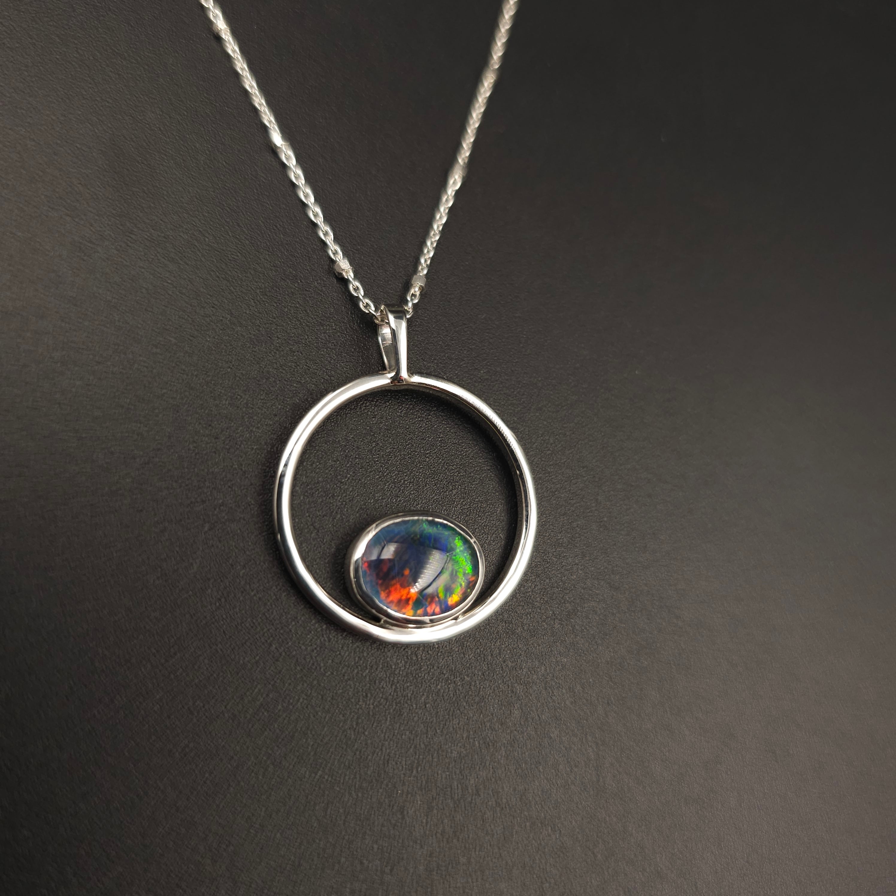 Sterling silver opal in circle necklace