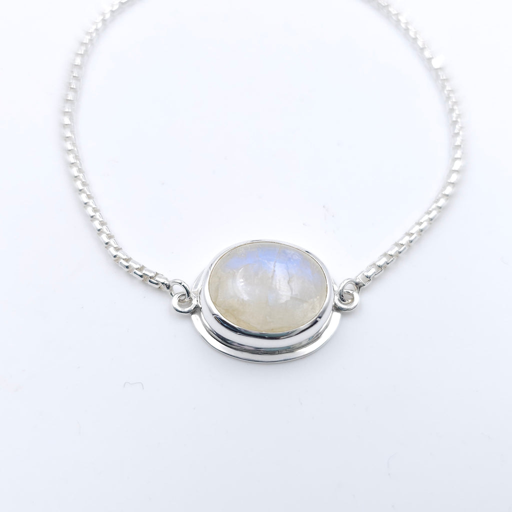Rainbow moonstone sterling silver adjustable slider bracelet