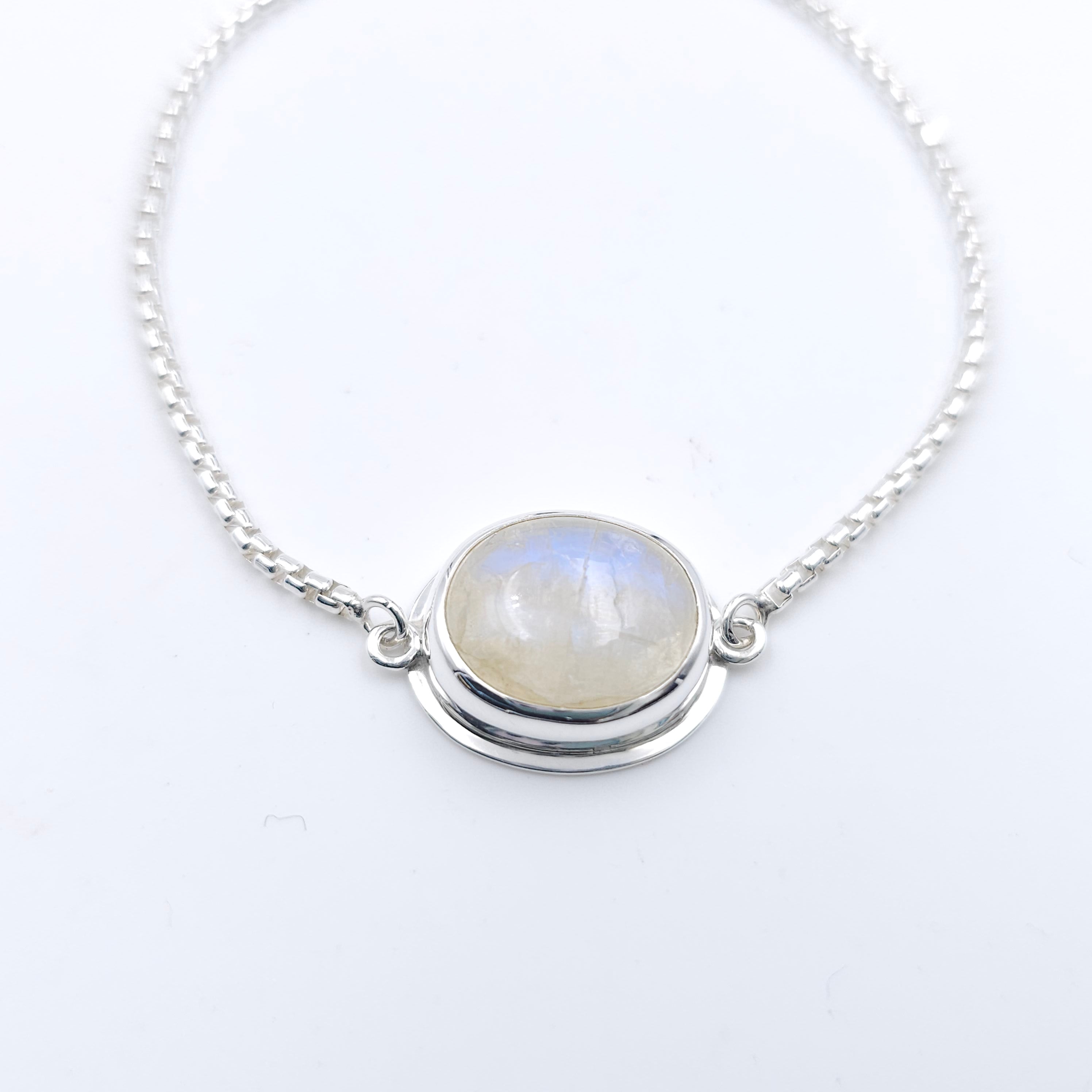 Rainbow moonstone sterling silver adjustable slider bracelet