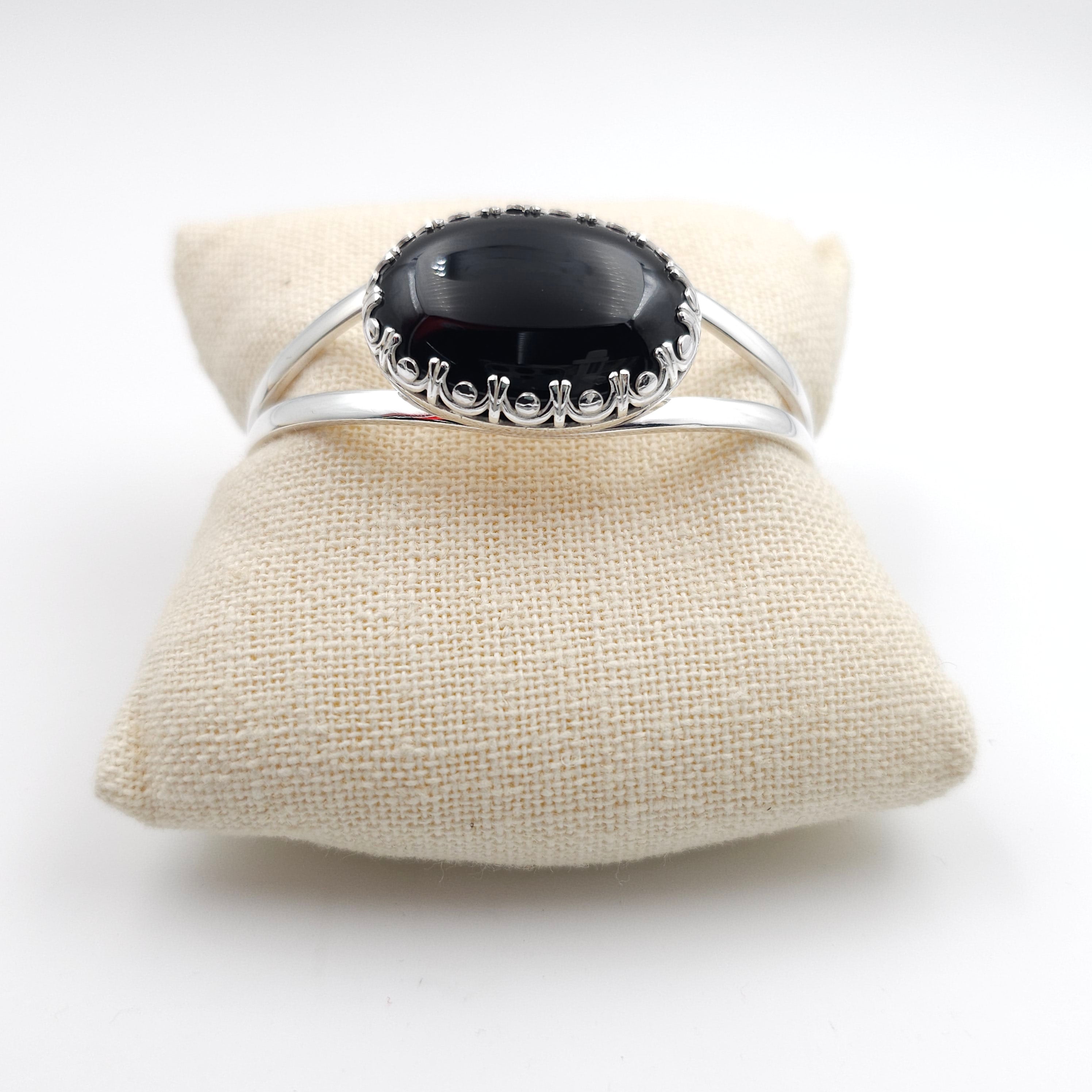 Black onyx sterling silver open cuff bracelet