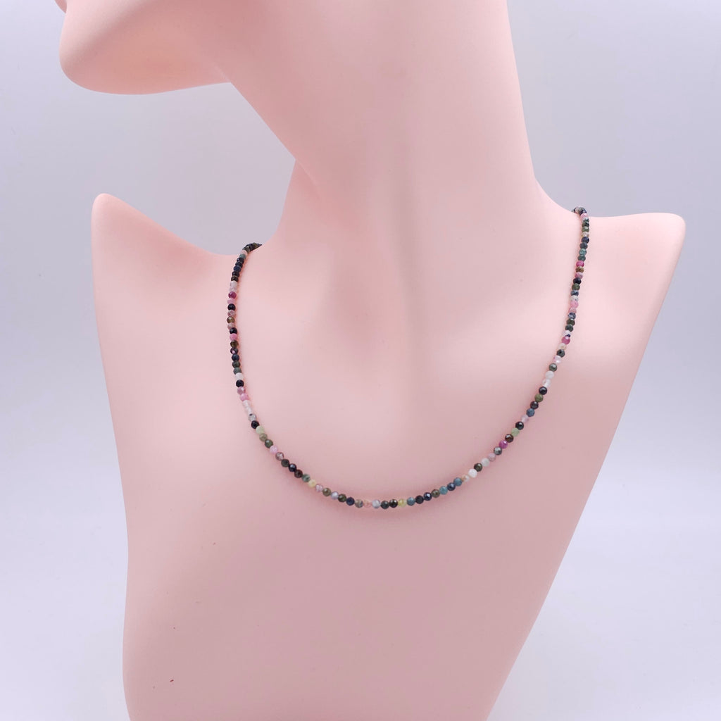 Faceted tourmaline multi-color beaded necklace