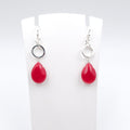 Red teardrop with sterling circle earrings