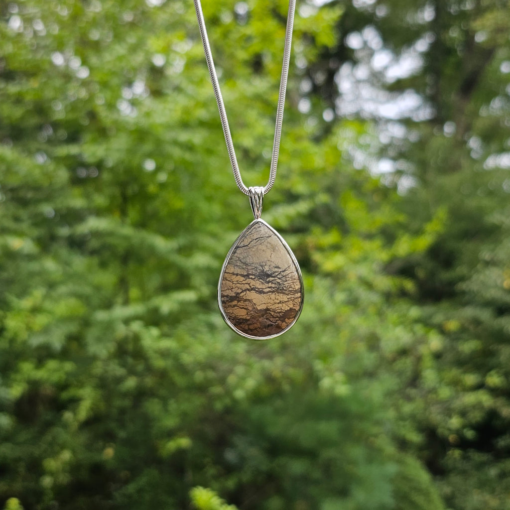 Large Jasper teardrop sterling silver necklace