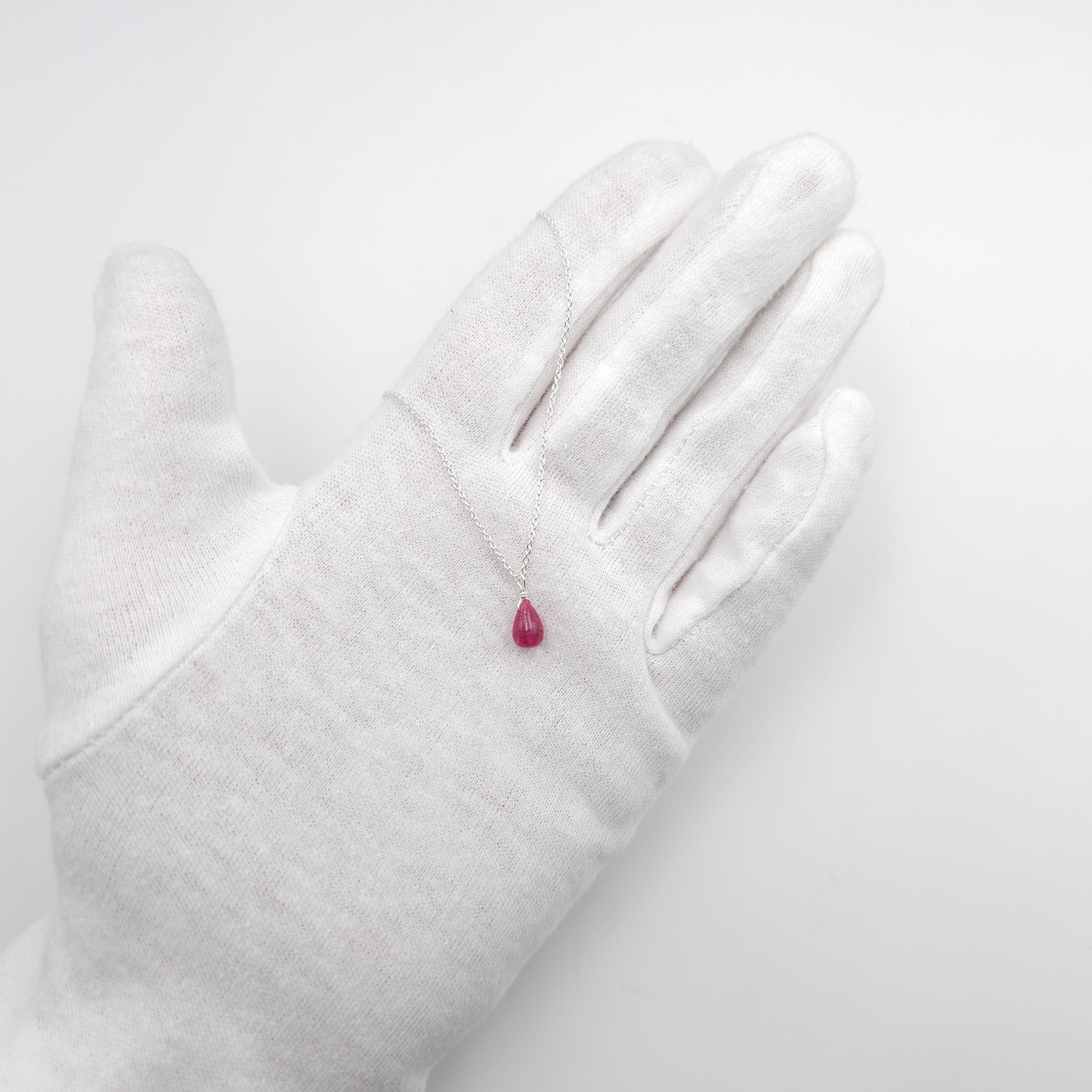 Tiny teardrop ruby sterling silver necklace