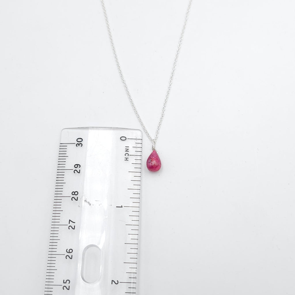 Tiny teardrop ruby sterling silver necklace