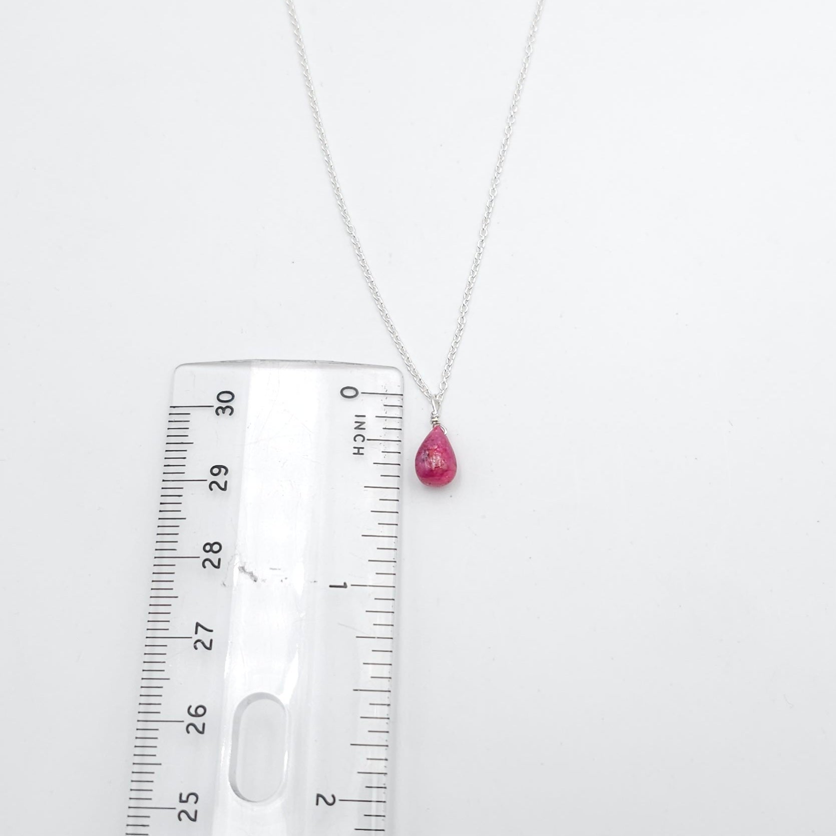 Tiny teardrop ruby sterling silver necklace