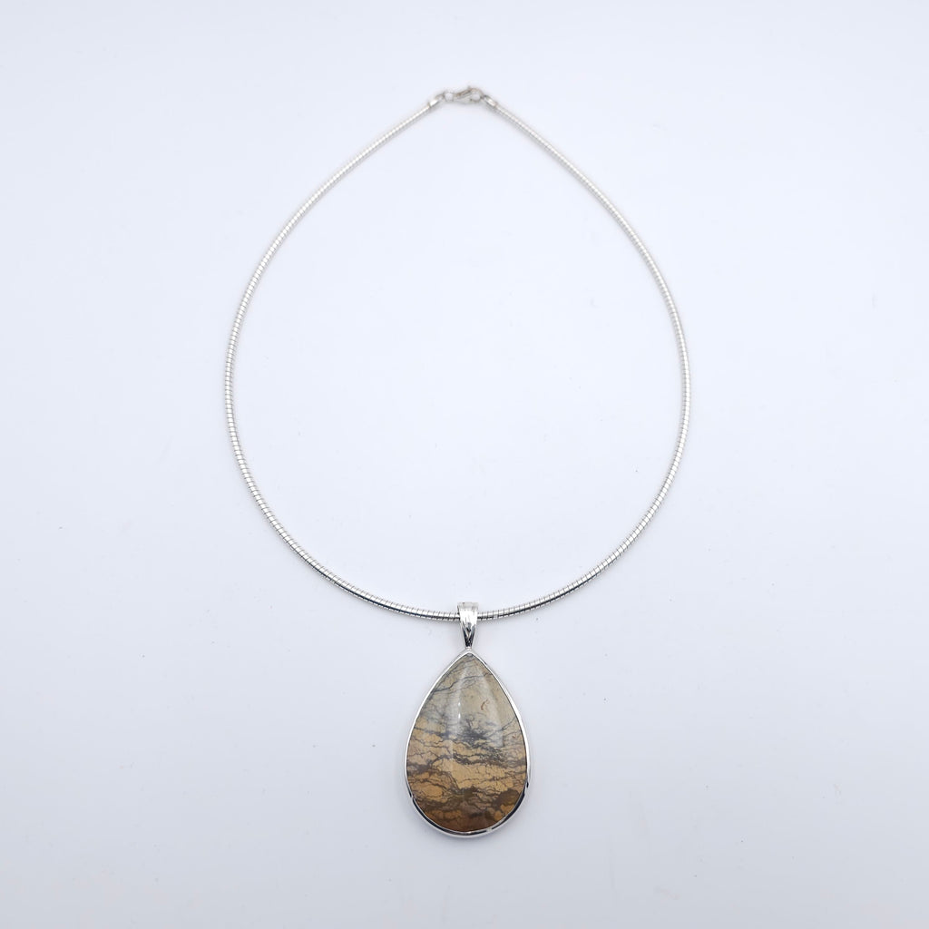 Large Jasper teardrop sterling silver necklace