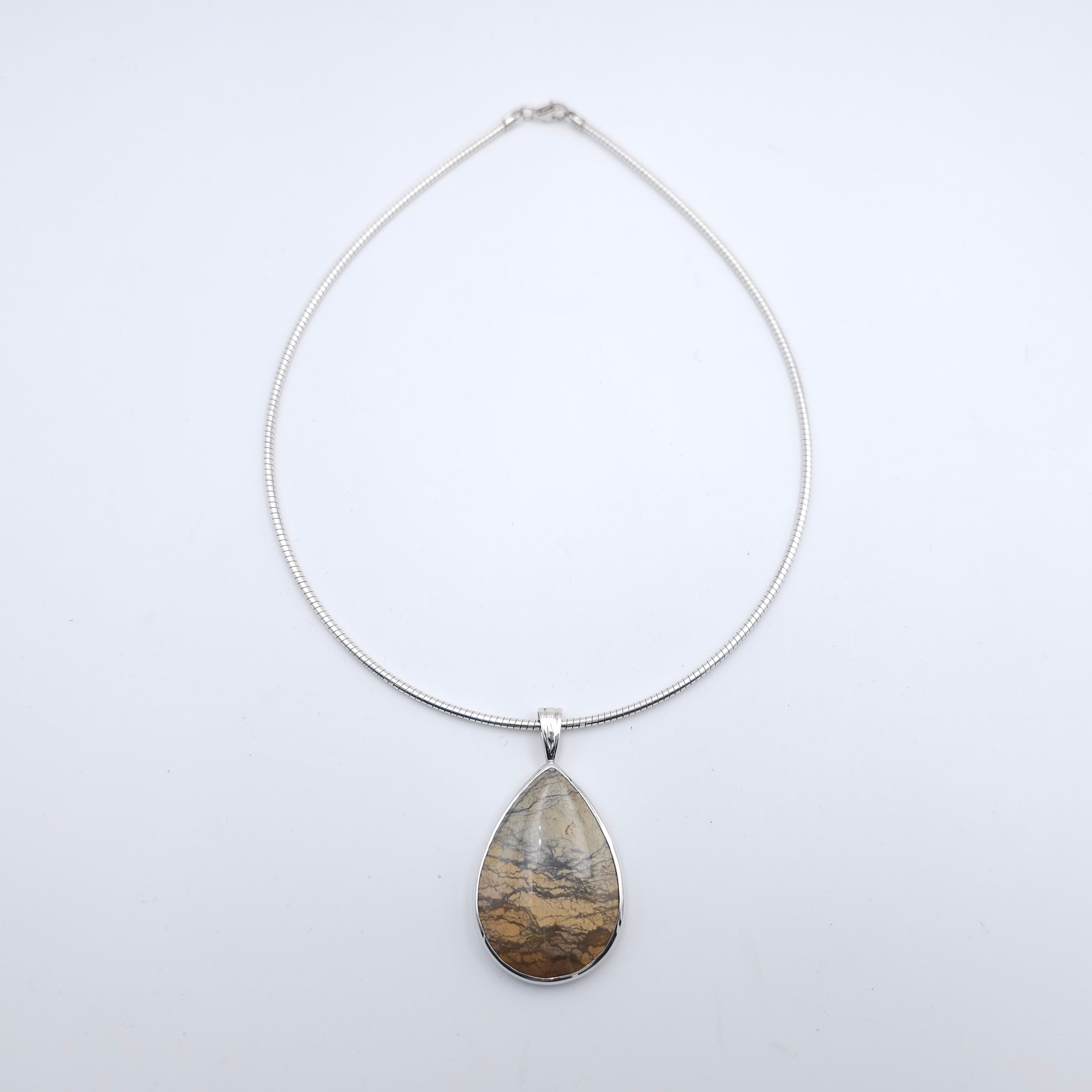 Large Jasper teardrop sterling silver necklace