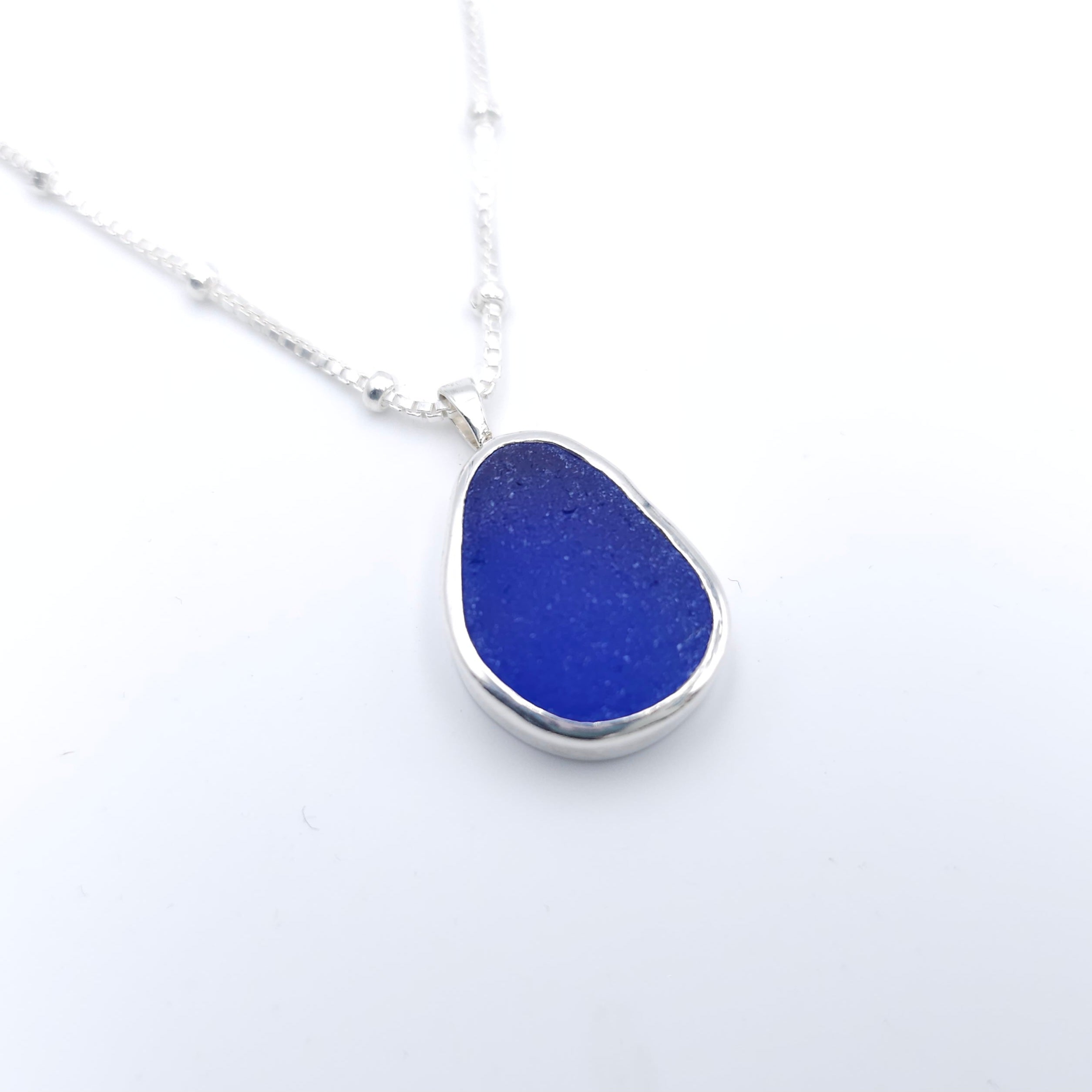 Genuine Cobalt blue bezel set sterling silver necklace