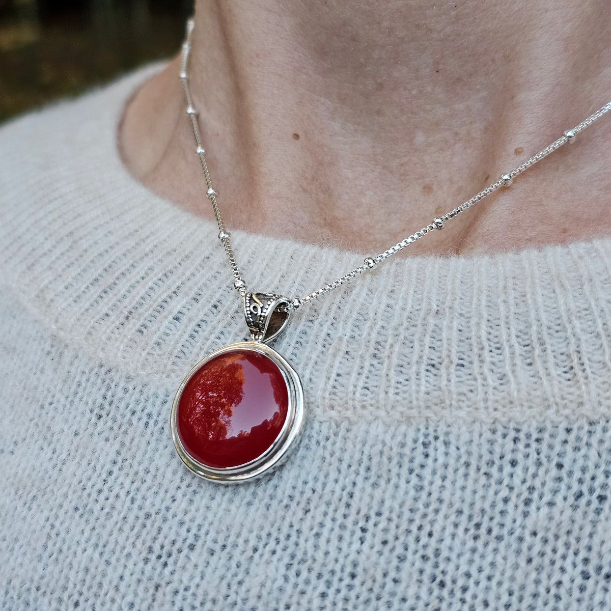 Sterling silver bezel set Carnelian necklace