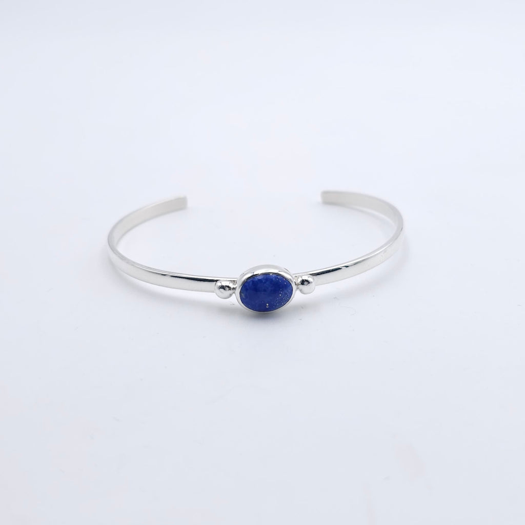 Lapis sterling silver cuff with silver beaded accents