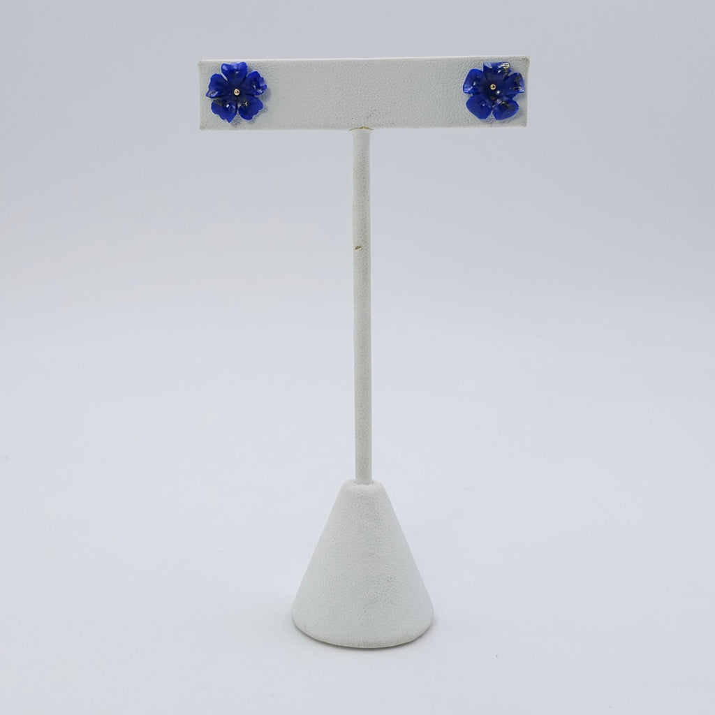 Carved Lapis 14k gold post earrings