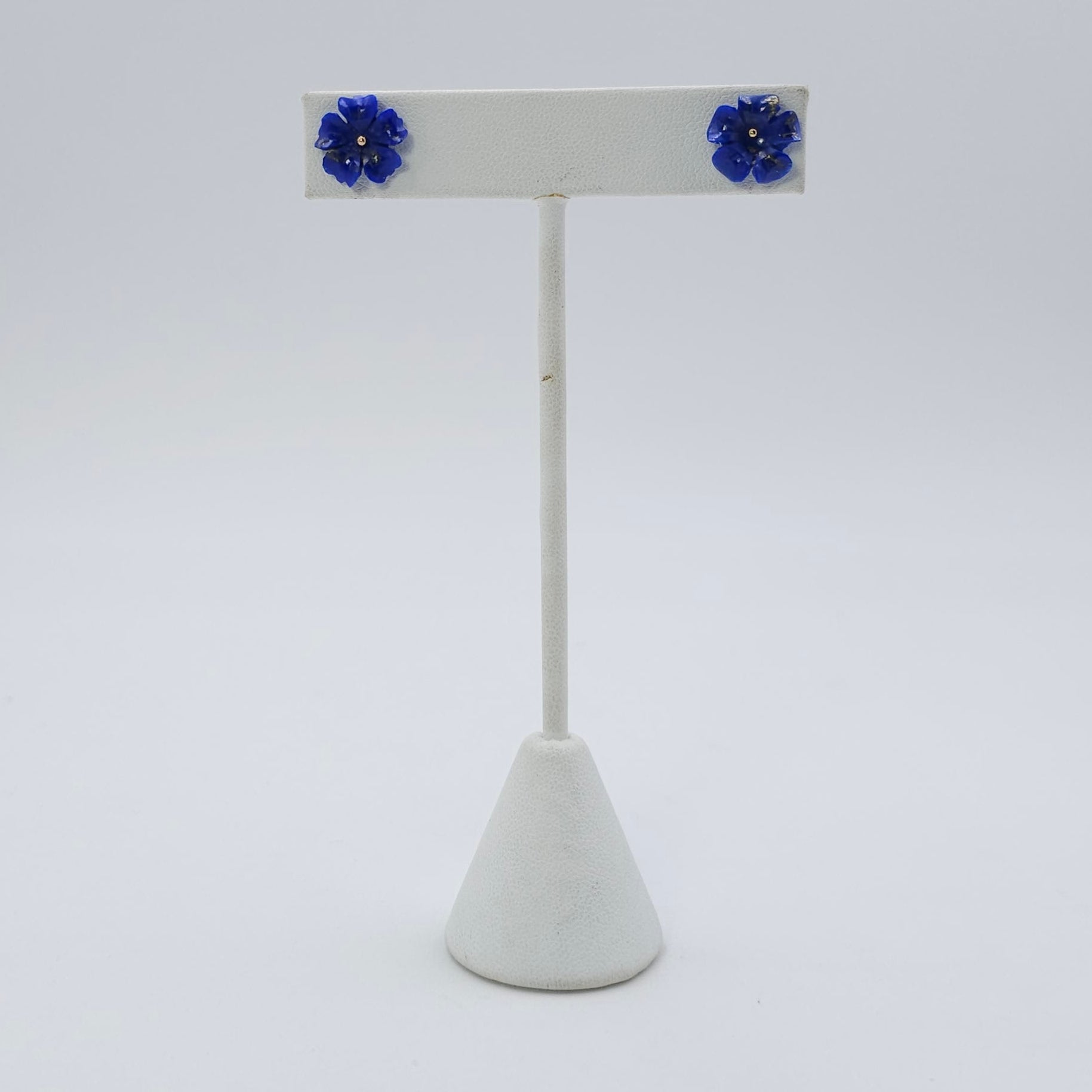 Carved Lapis 14k gold post earrings