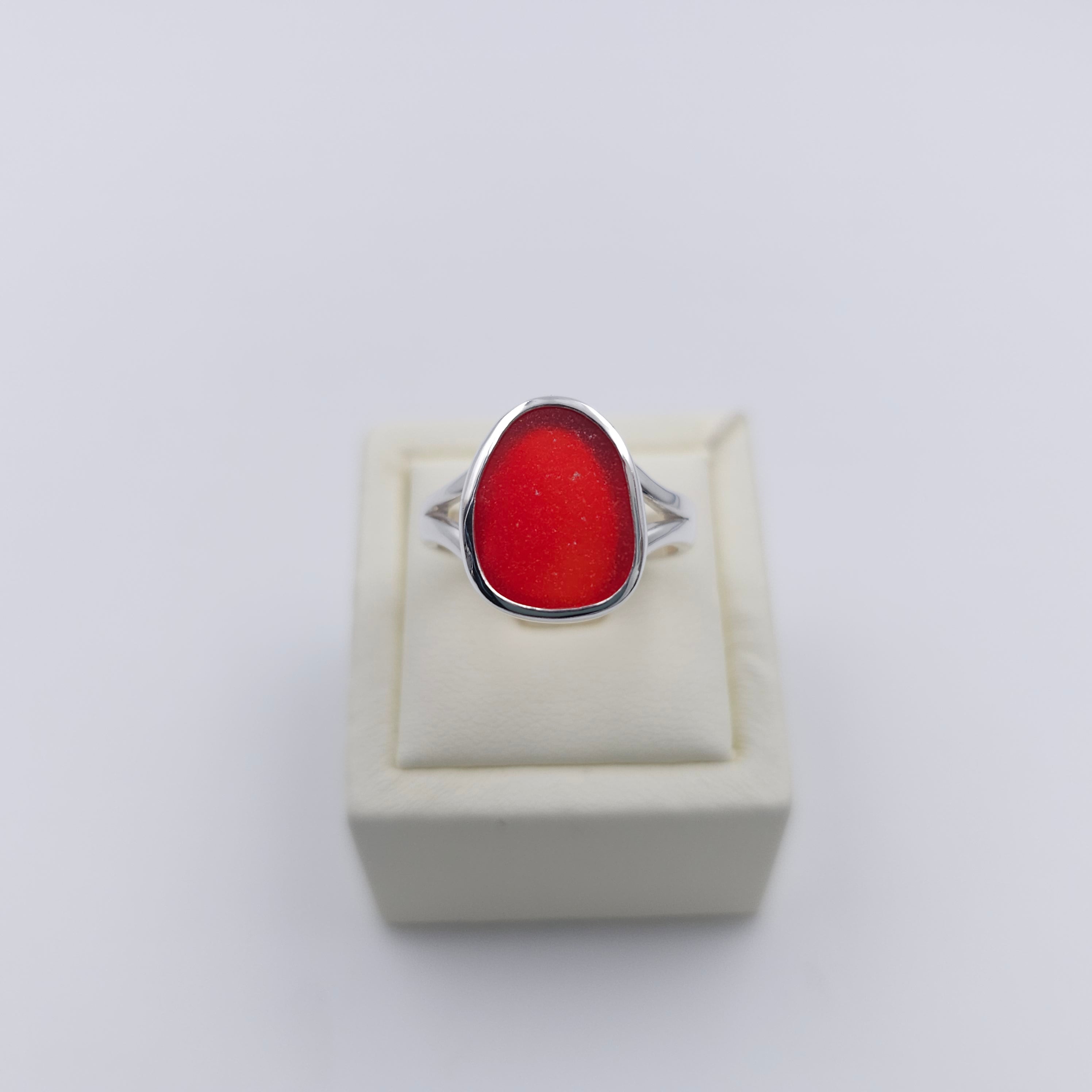 Genuine red sea glass sterling silver ring