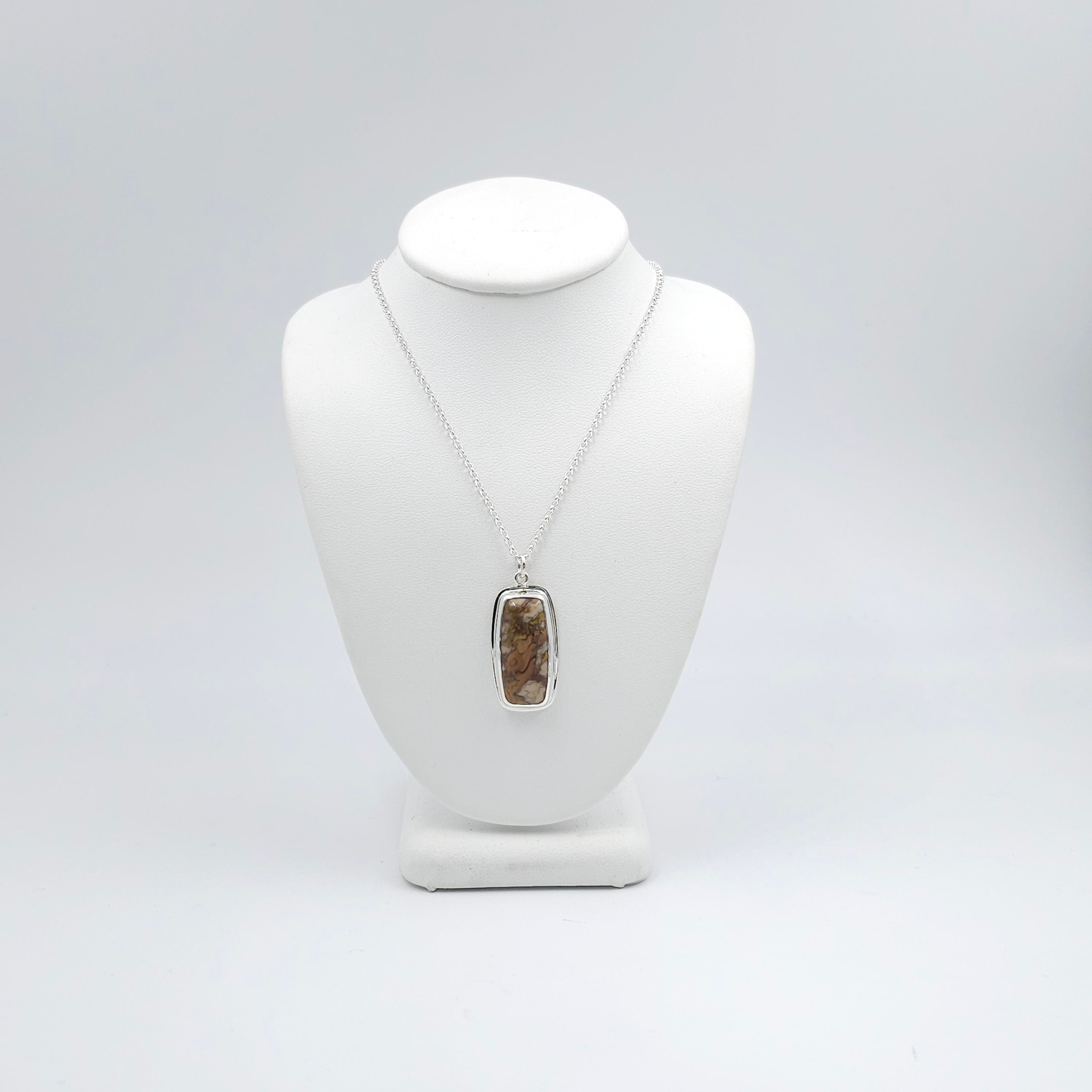 Bezel set rectangular Jasper sterling silver necklace