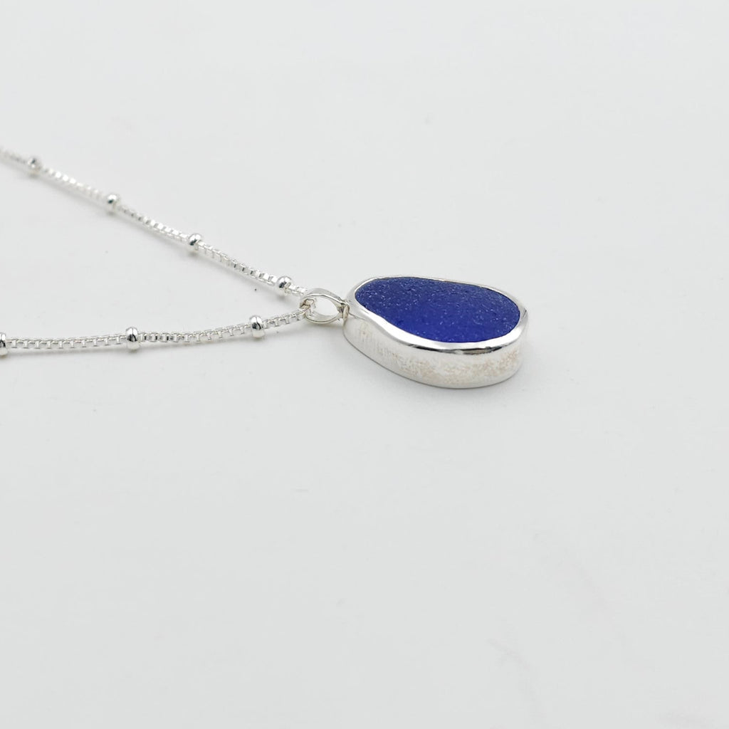 Genuine Cobalt blue bezel set sterling silver necklace