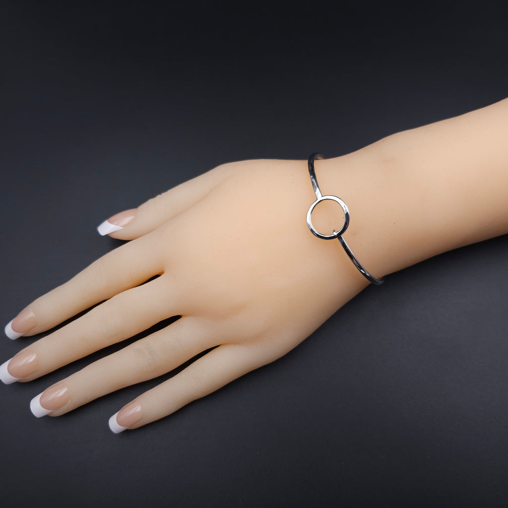 Sterling silver circle hook on bangle bracelet