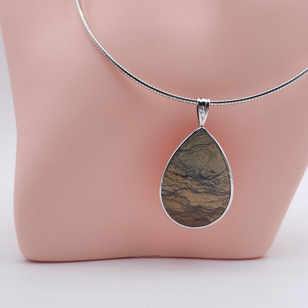Large Jasper teardrop sterling silver necklace