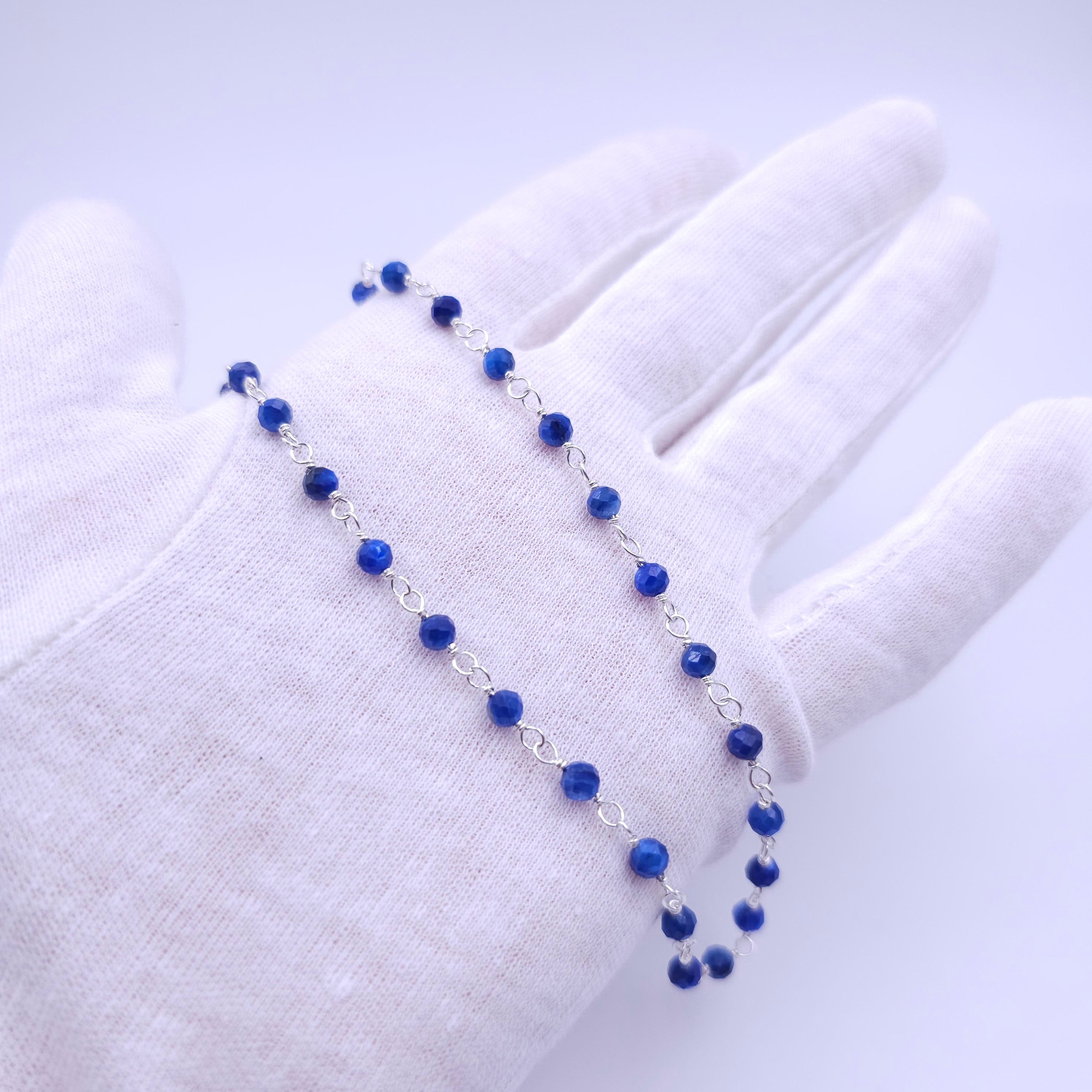 Faceted Kyanite sterling silver beaded link necklace